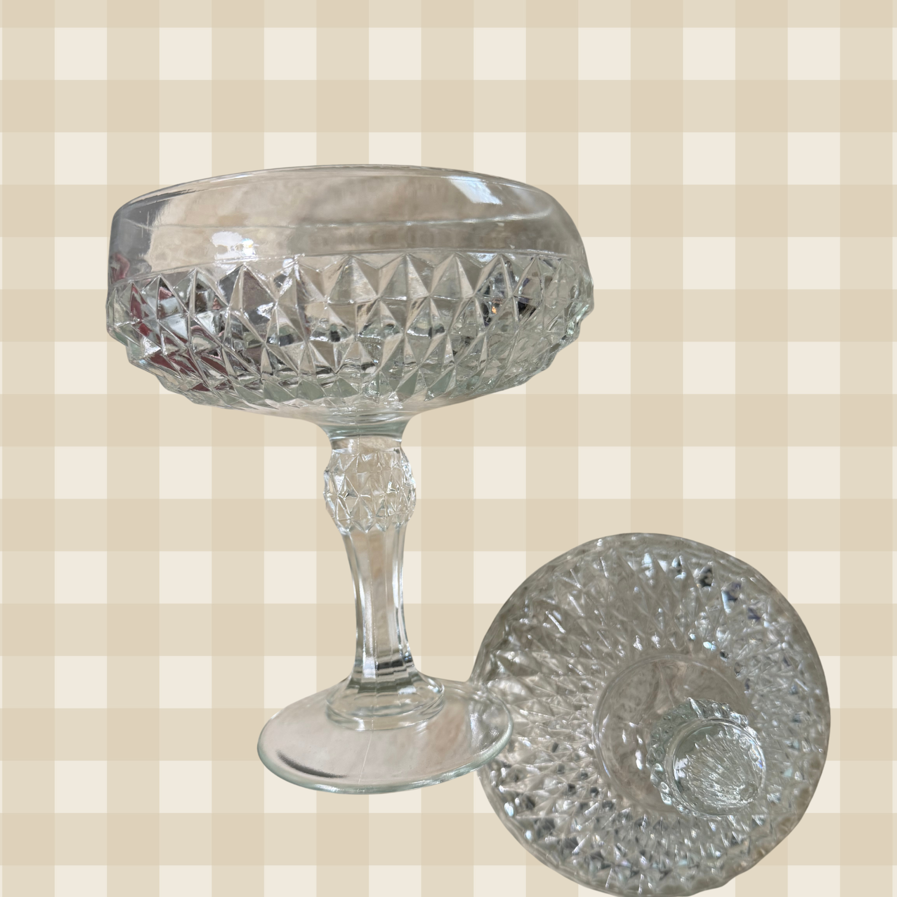 Vintage Diamond Point Pedestal Dish
