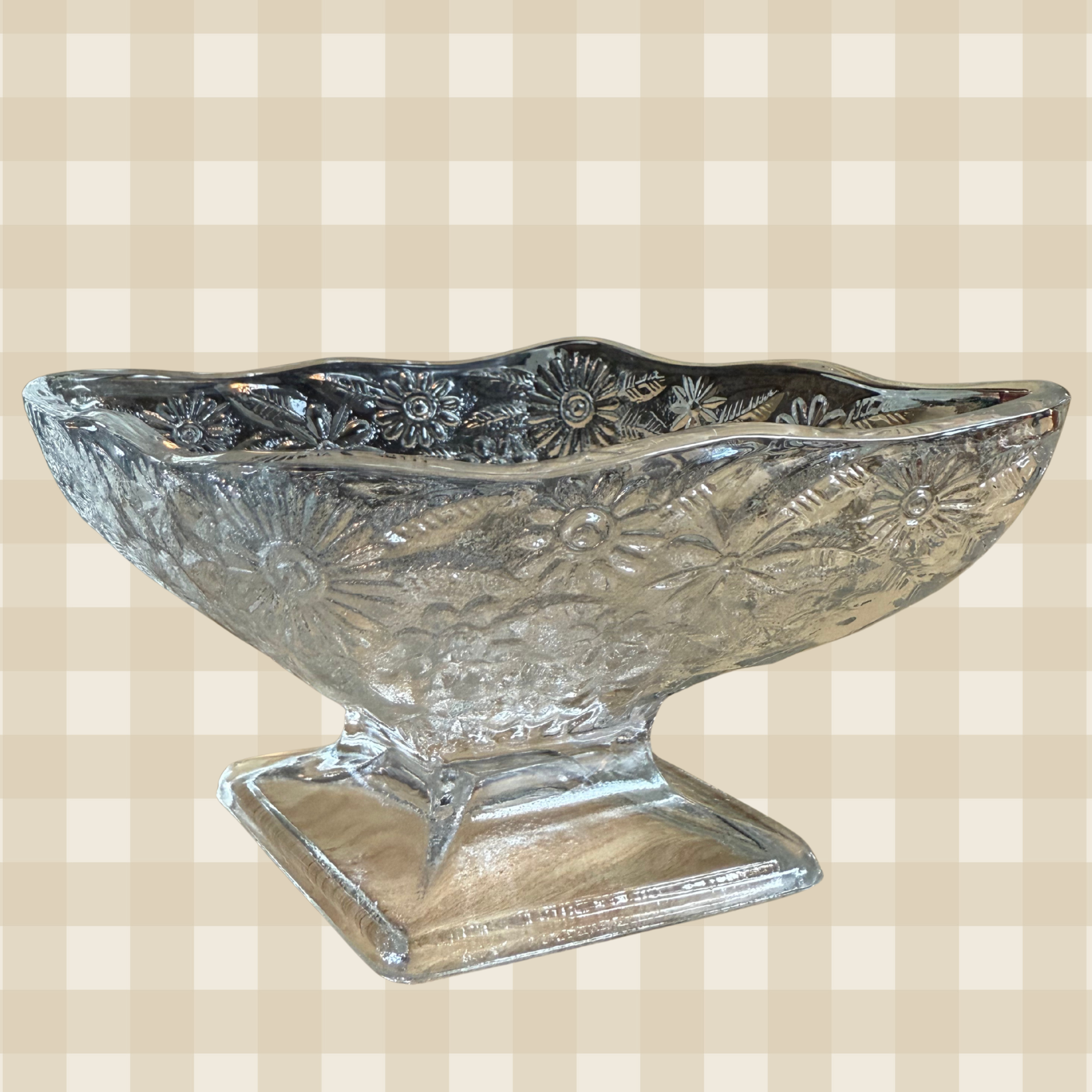 Vintage Indiana Glass Clear Pineapple and Floral Footed Compote Dish
