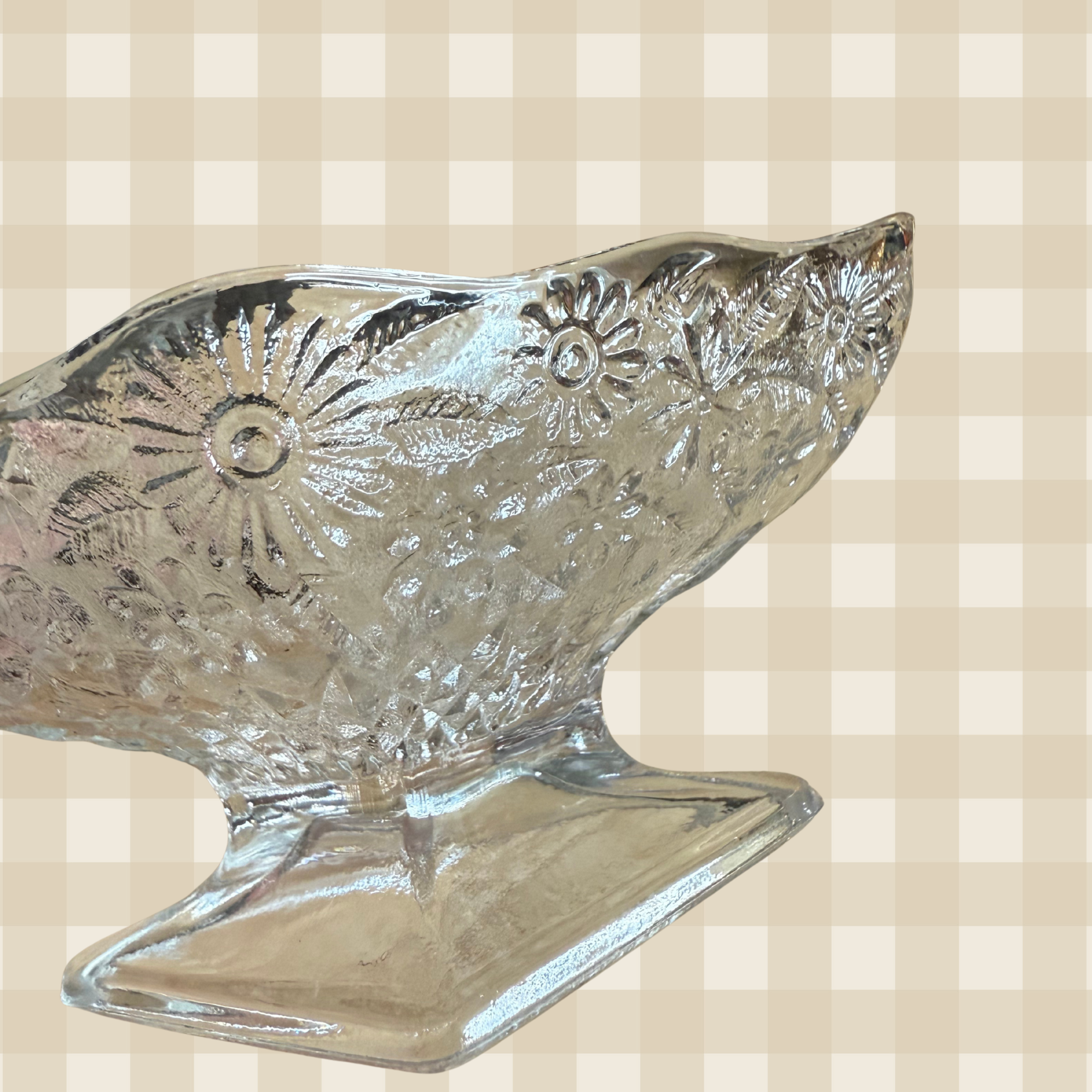 Vintage Indiana Glass Clear Pineapple and Floral Footed Compote Dish