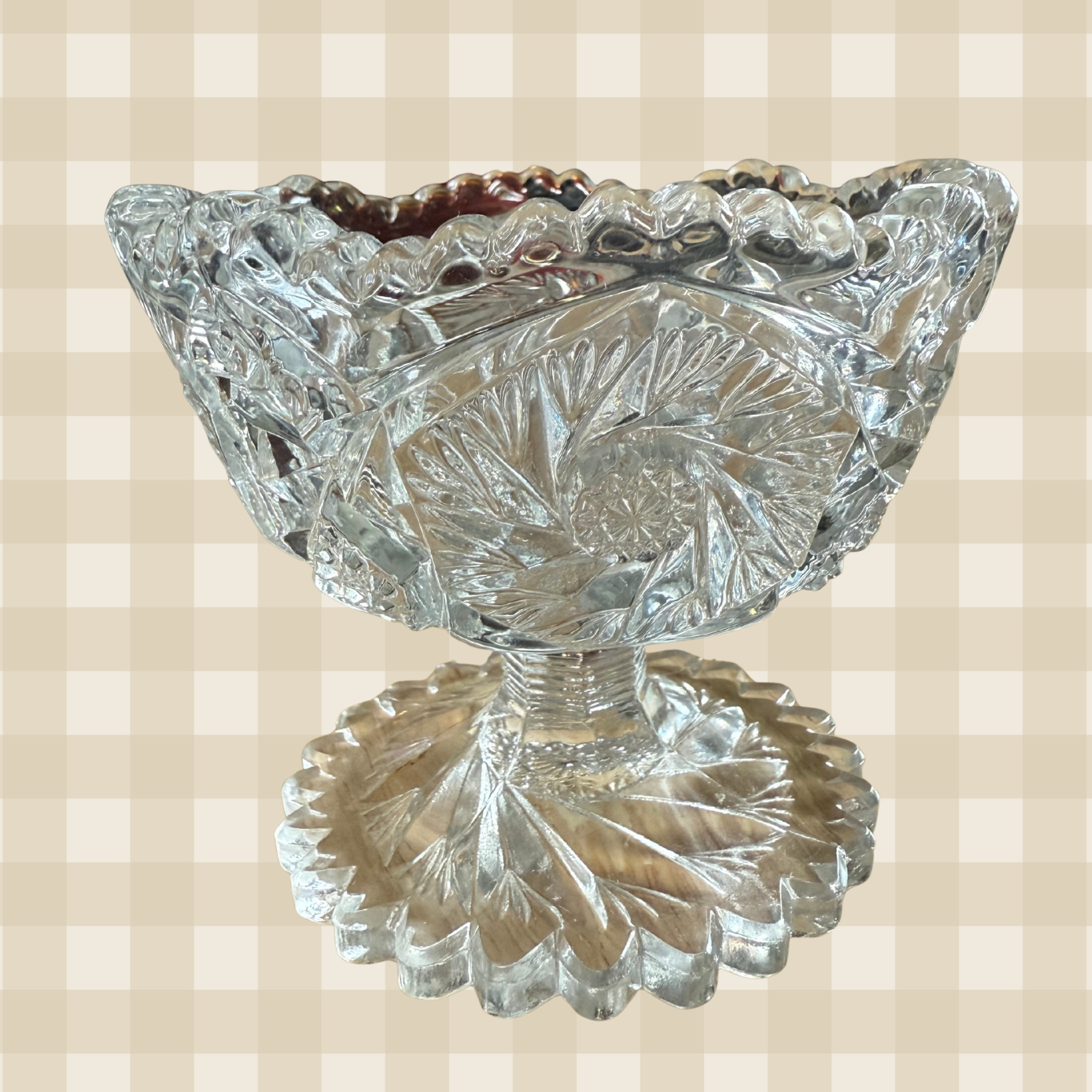 Vintage Pinwheel Sawtooth Cut Rim Compote Dish