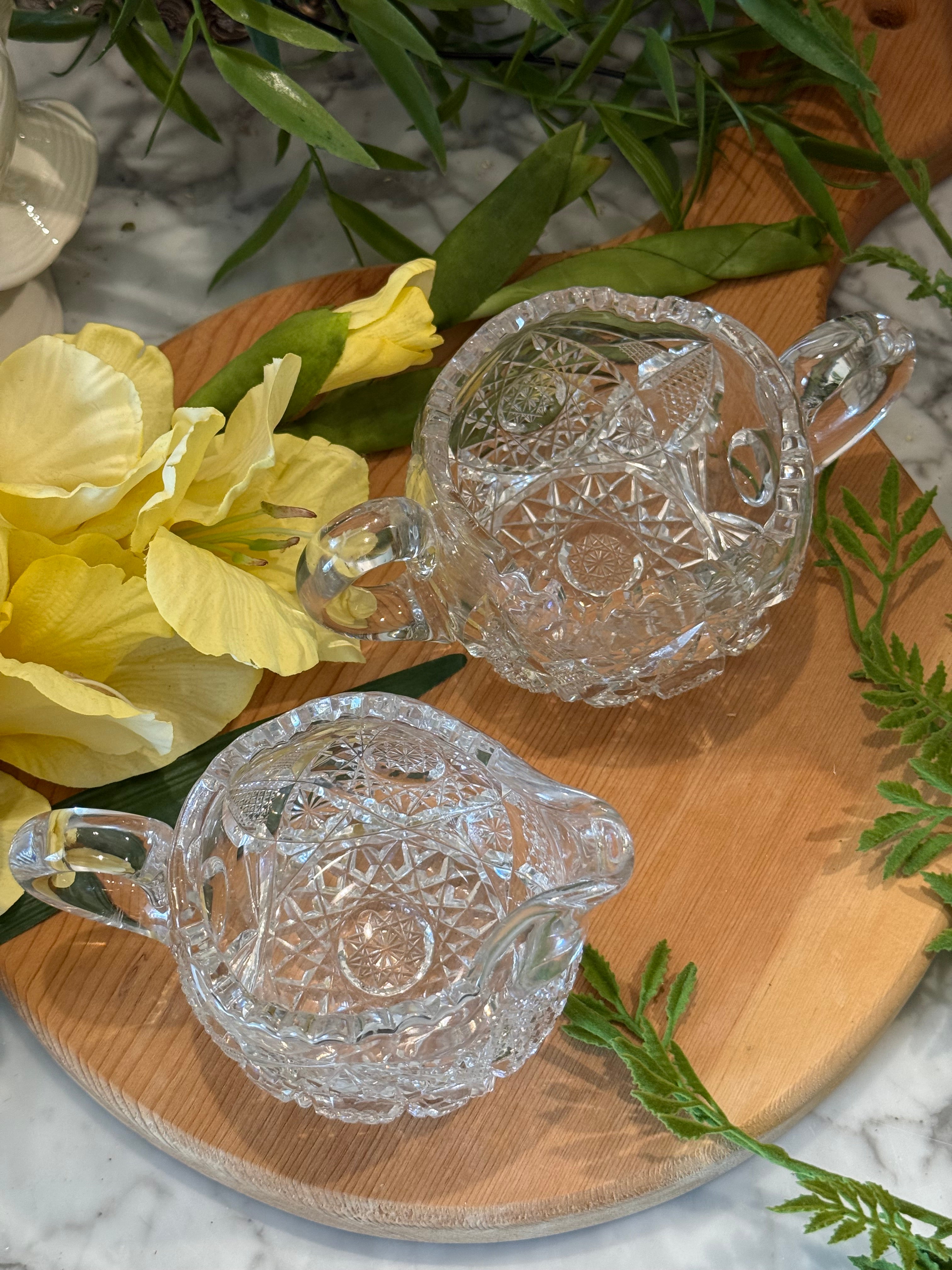 2-Piece Vintage American Brilliant Period (ABP) Cut Glass Creamer & Sugar Set