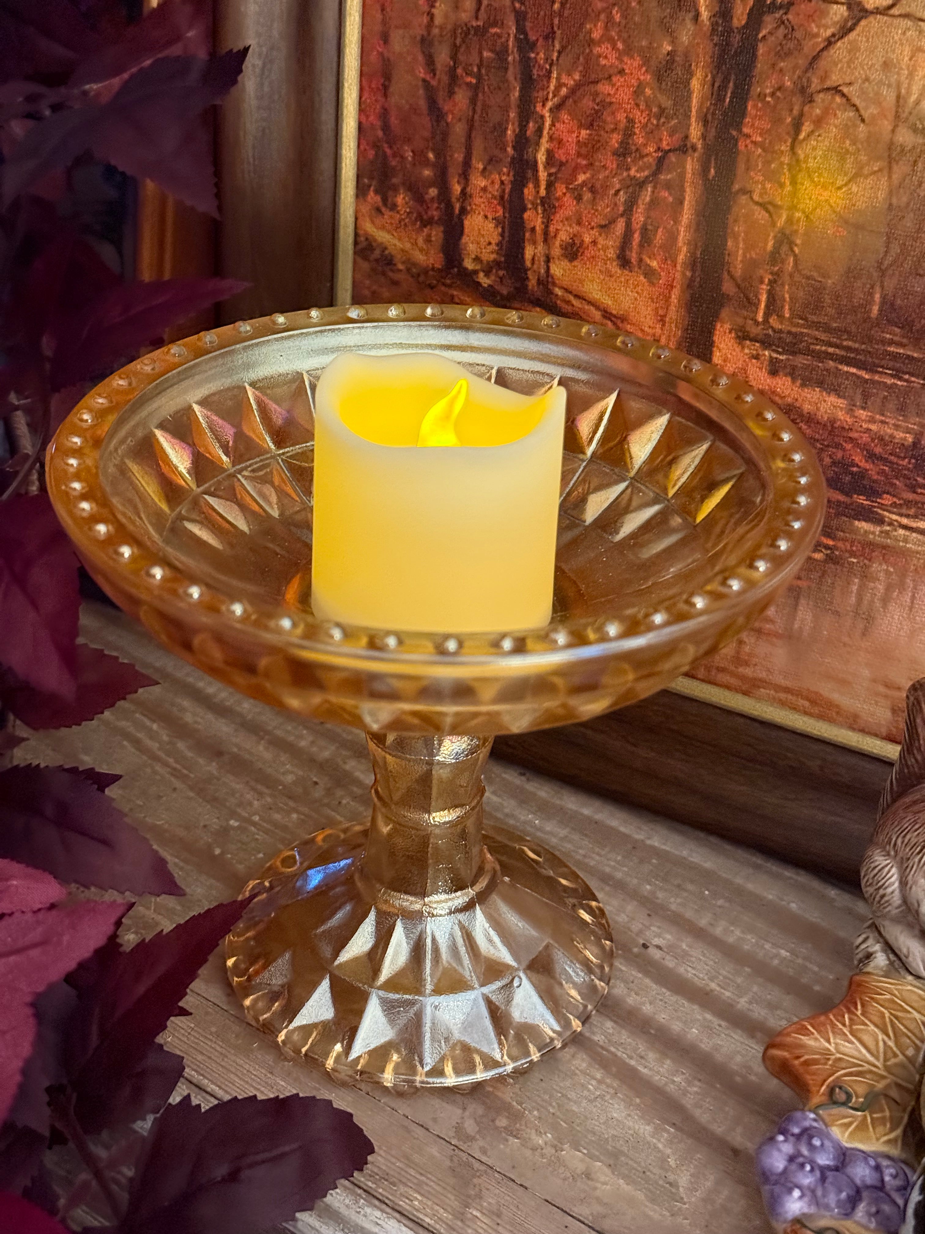 Vintage Jeannette Windsor Marigold Carnival Glass Pedestal Compote Dish