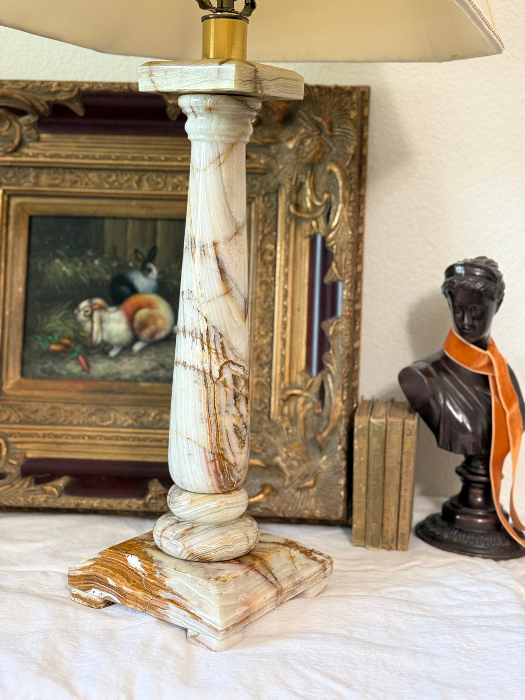 Vintage Polished Solid Onyx Column Table Lamp