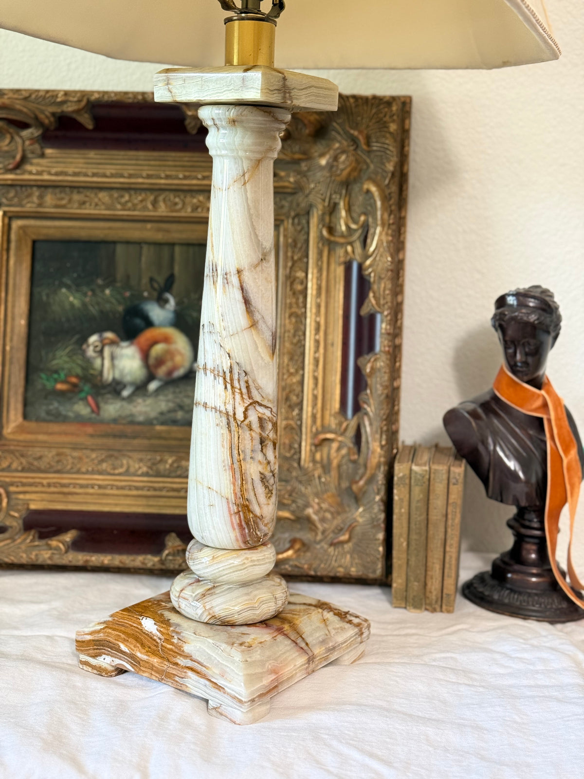 Vintage Polished Solid Onyx Column Table Lamp