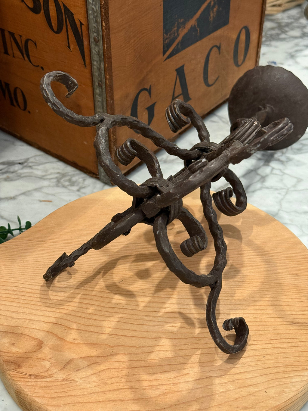 Estate Wrought Iron Pillar Candlestick