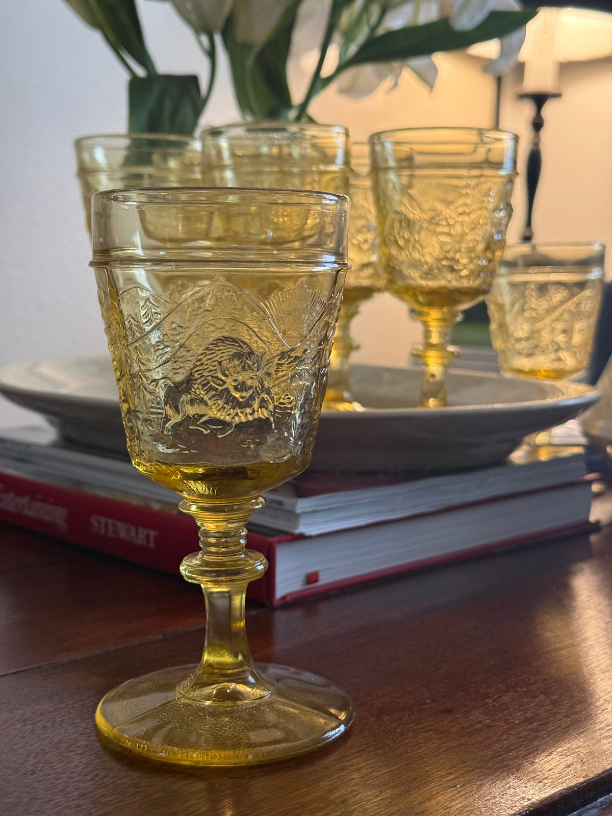 Vintage Amber Westward Ho Goblets, Set of 7