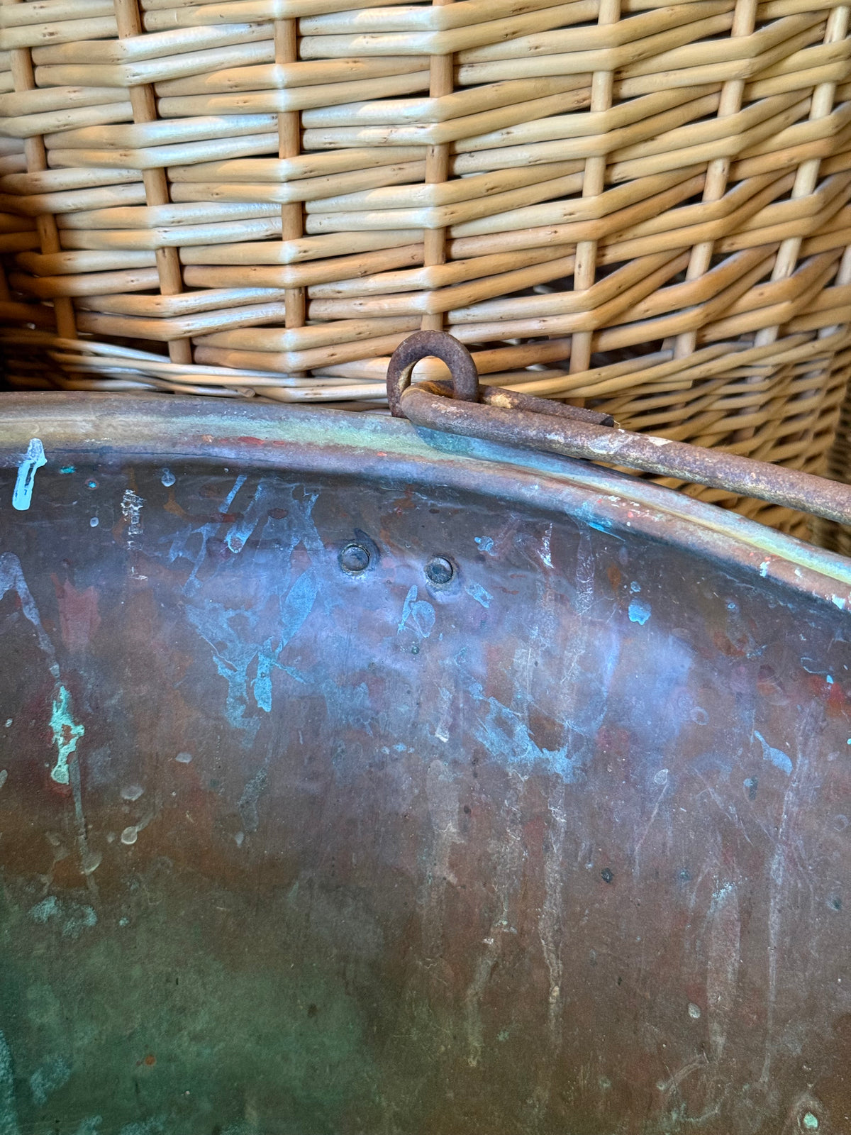 Antique Copper Hearth Bucket with Iron Handle