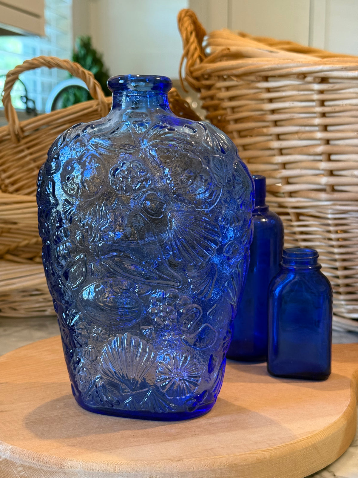 Vintage Libbey Cobalt Glass Seashell Bottle