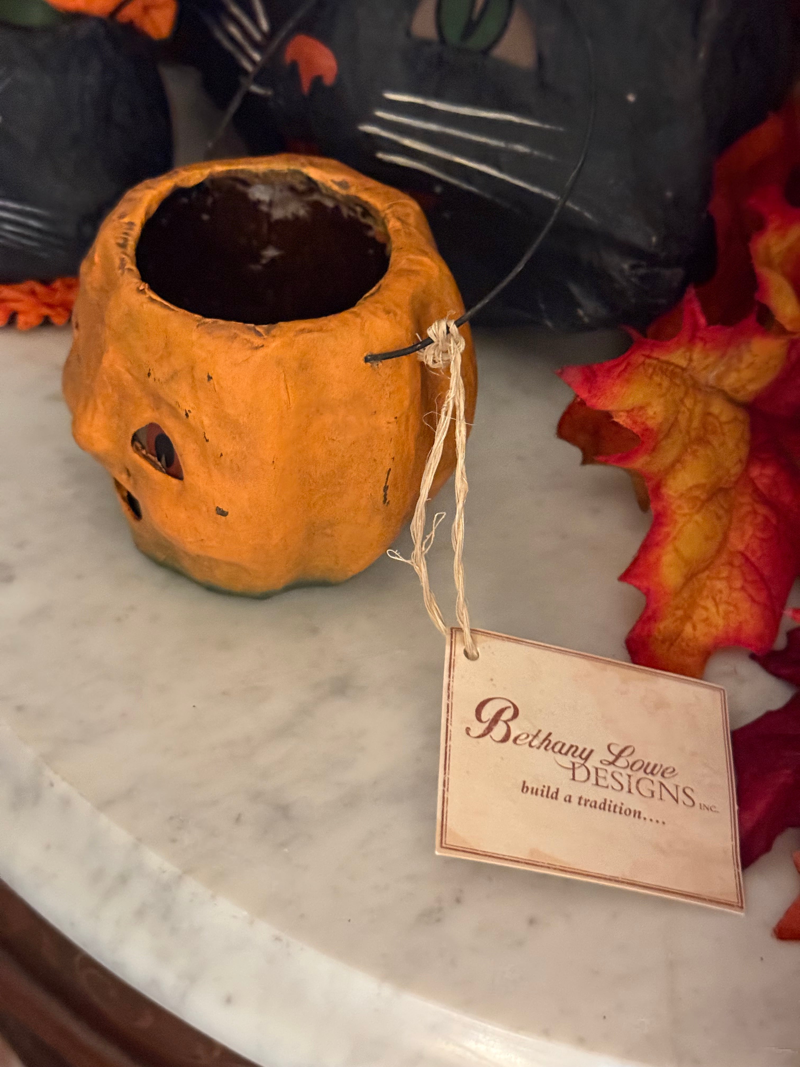 Bethany Lowe Vintage Jack-O'-Lantern Pumpkin Mini Basket