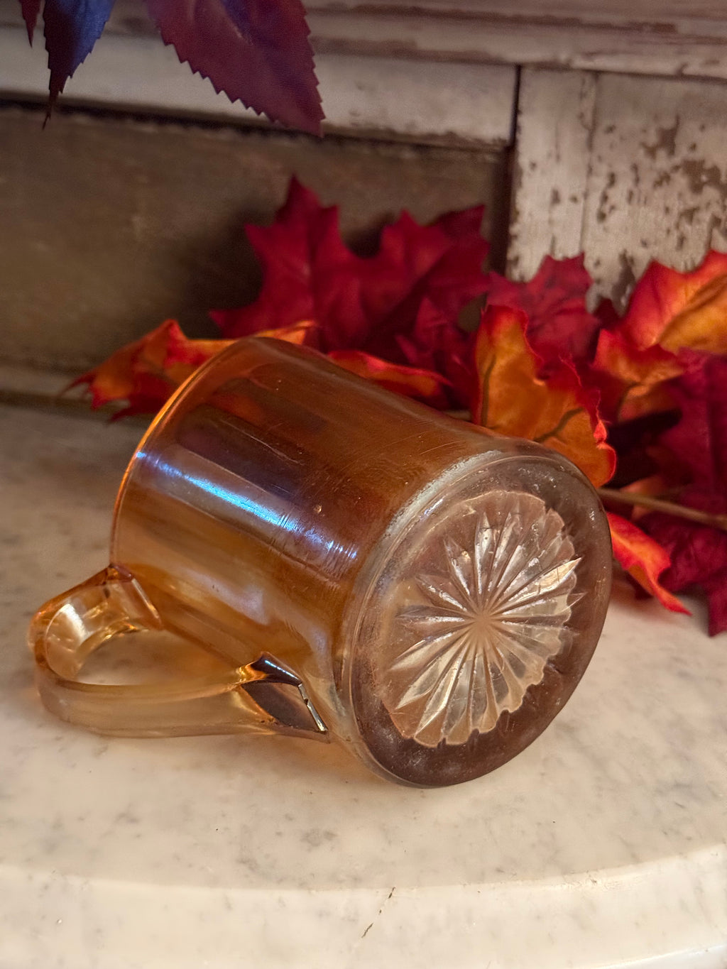 Vintage Orange Carnival Glass Small Pitcher Marigold Iridescent