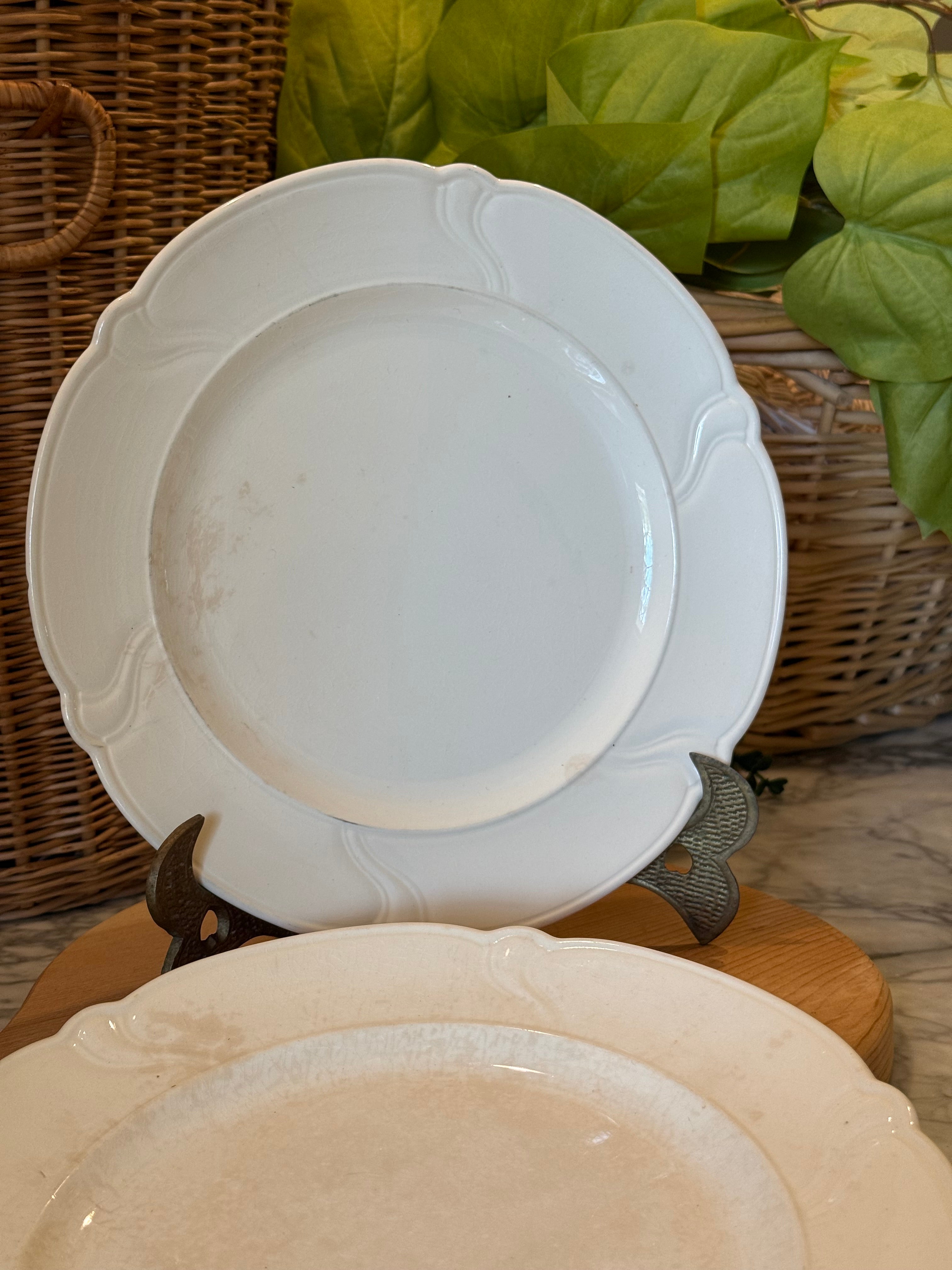Vintage Embossed Cream TS&T Plates, Set of 2
