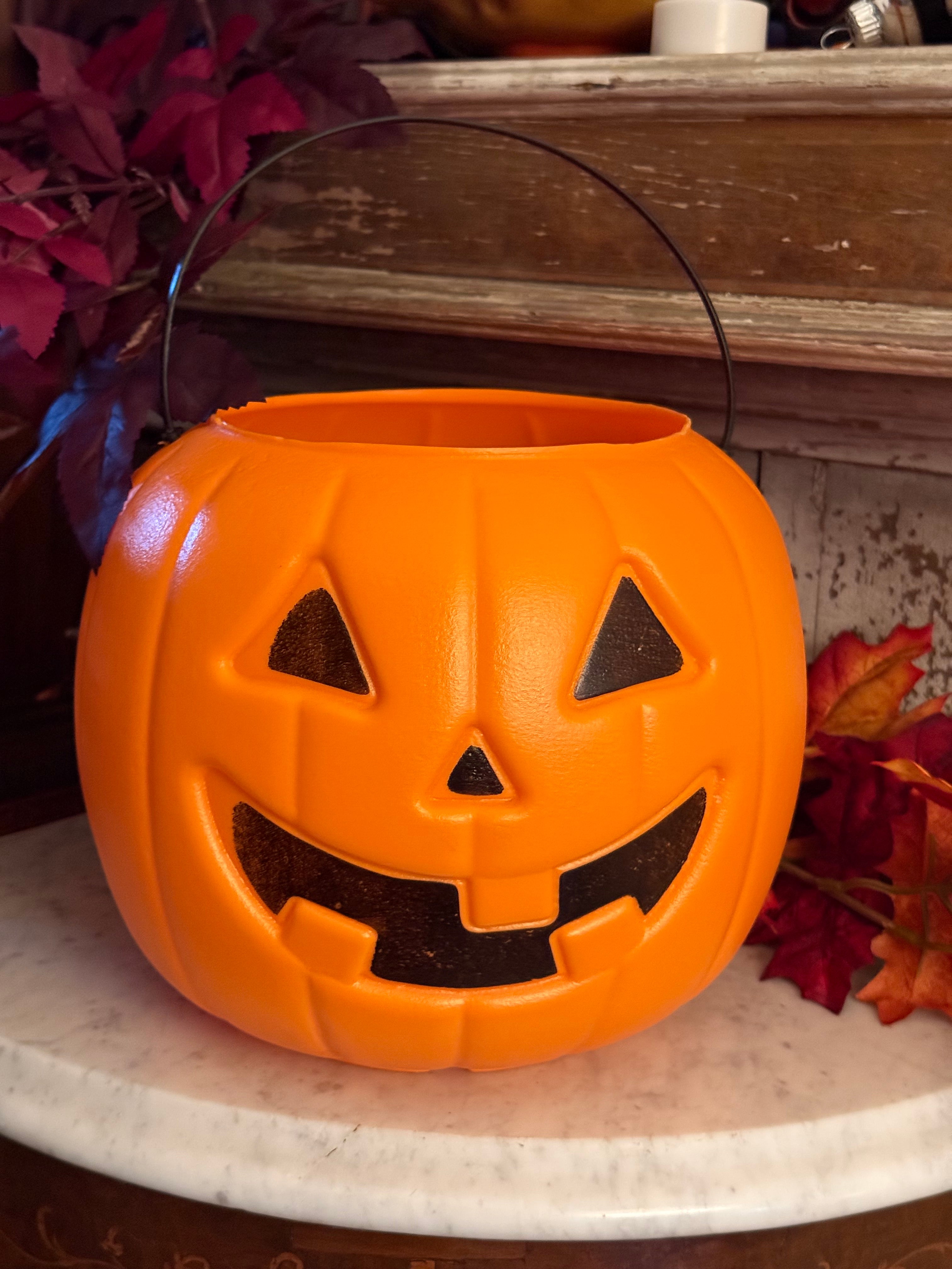 Vintage Blow Mold Trick-or-Treat Pumpkin Buckets