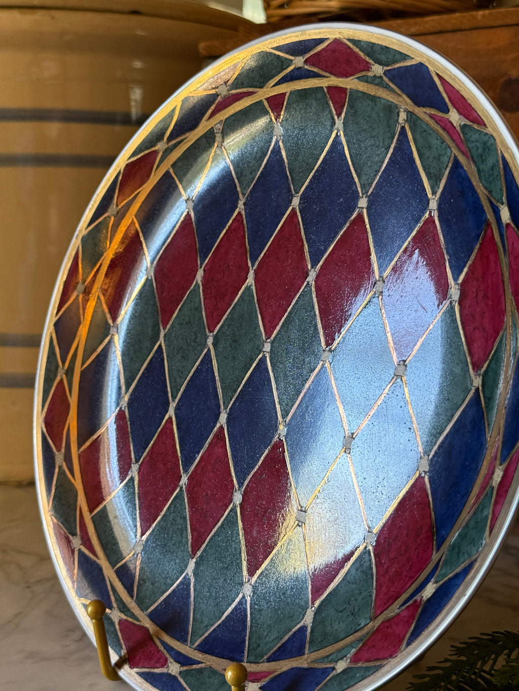 Vintage Harlequin Diamond Porcelain Wall Plate