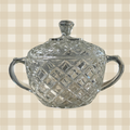 Vintage Anchor Hocking Waterford Waffle Cut Handled Sugar Bowl w Lid