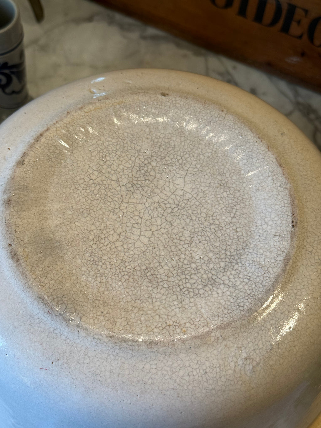 Antique Primitive Cream Dough Shoulder Bowl - 10.5"