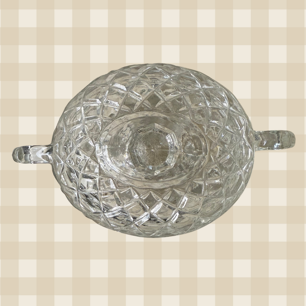 Vintage Anchor Hocking Waterford Waffle Cut Handled Sugar Bowl w Lid