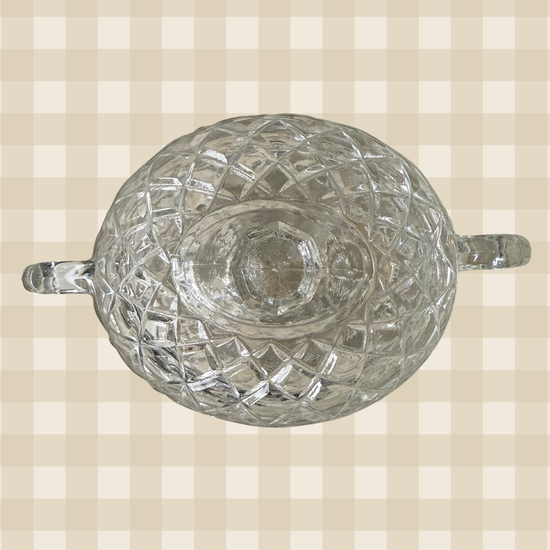 Vintage Anchor Hocking Waterford Waffle Cut Handled Sugar Bowl w Lid