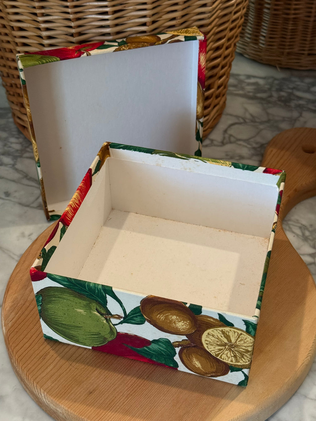 Vintage Faux Fruit Fabric Covered Storage Box
