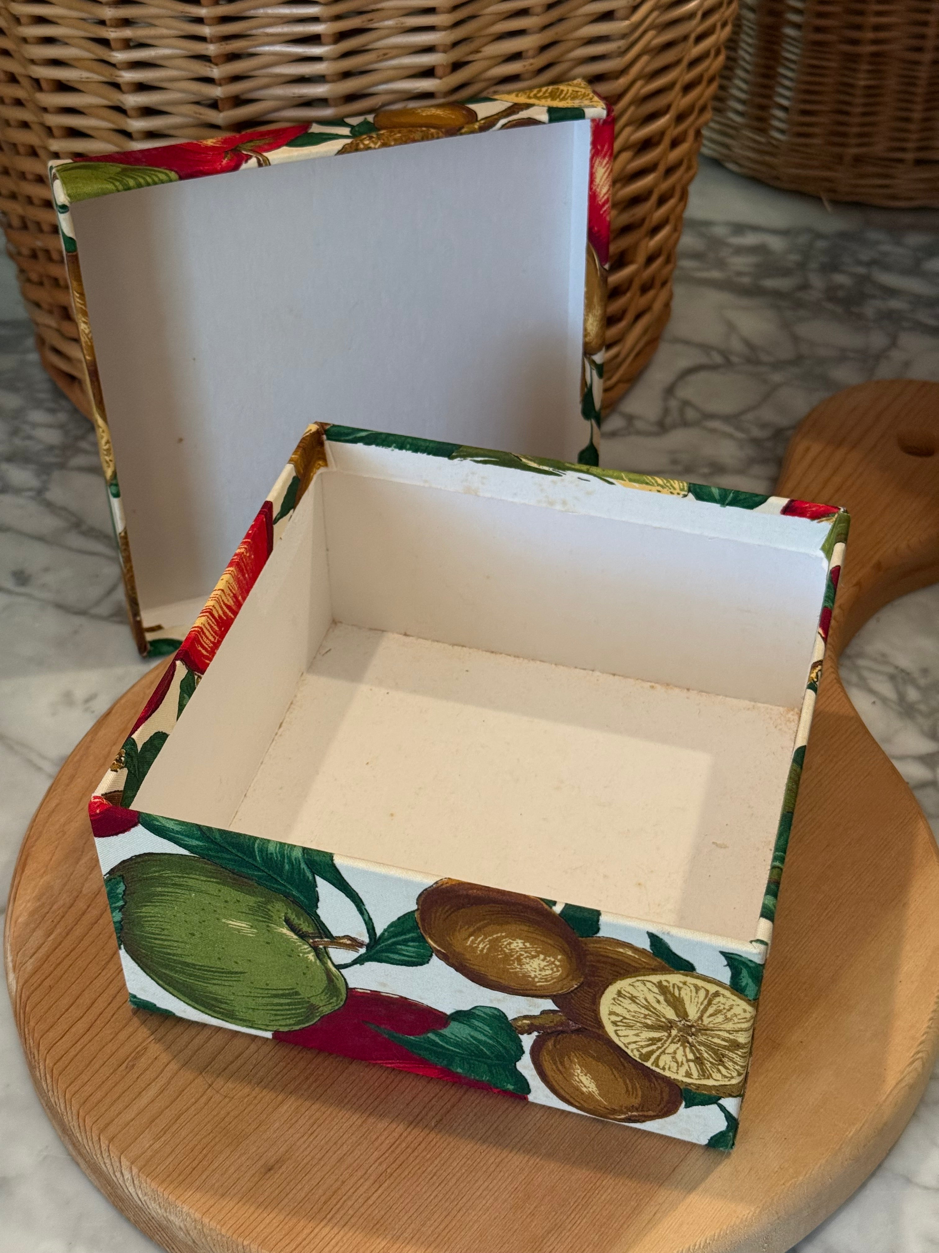Vintage Faux Fruit Fabric Covered Storage Box