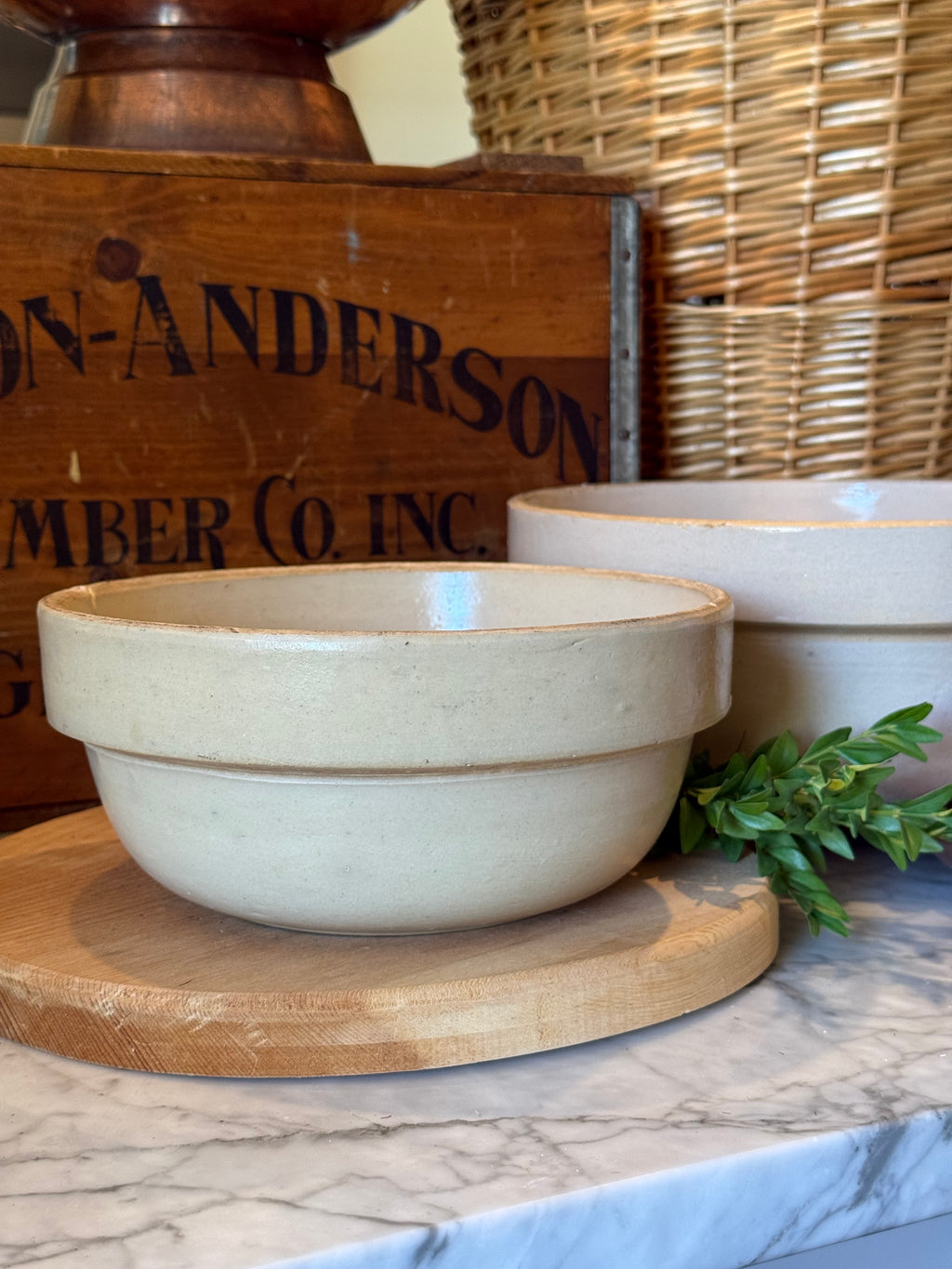Antique Primitive Stoneware Shoulder Crock Bowl - 8.5"