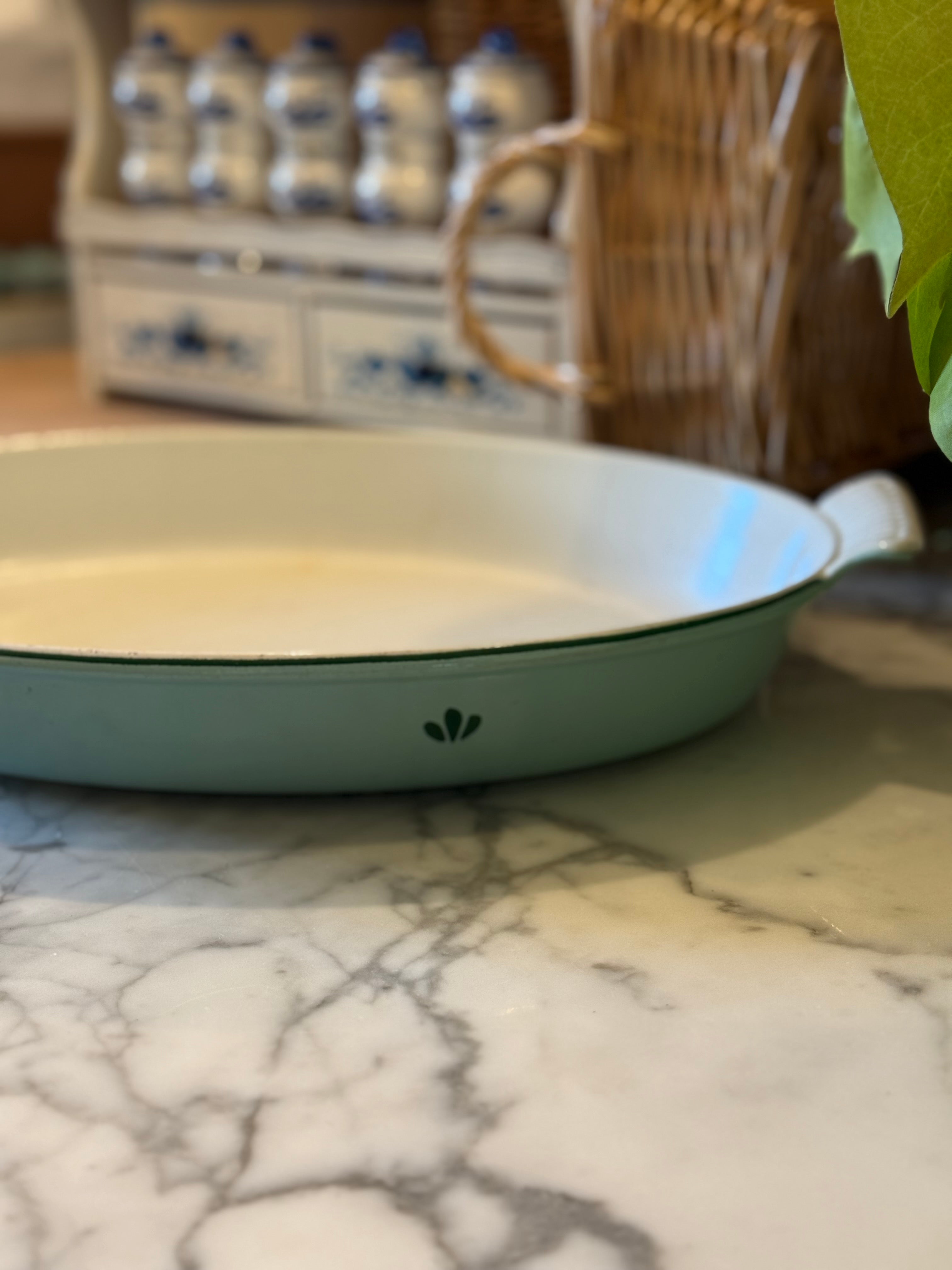 Vintage Teal Holland Enameled Cast Iron Casserole Dish