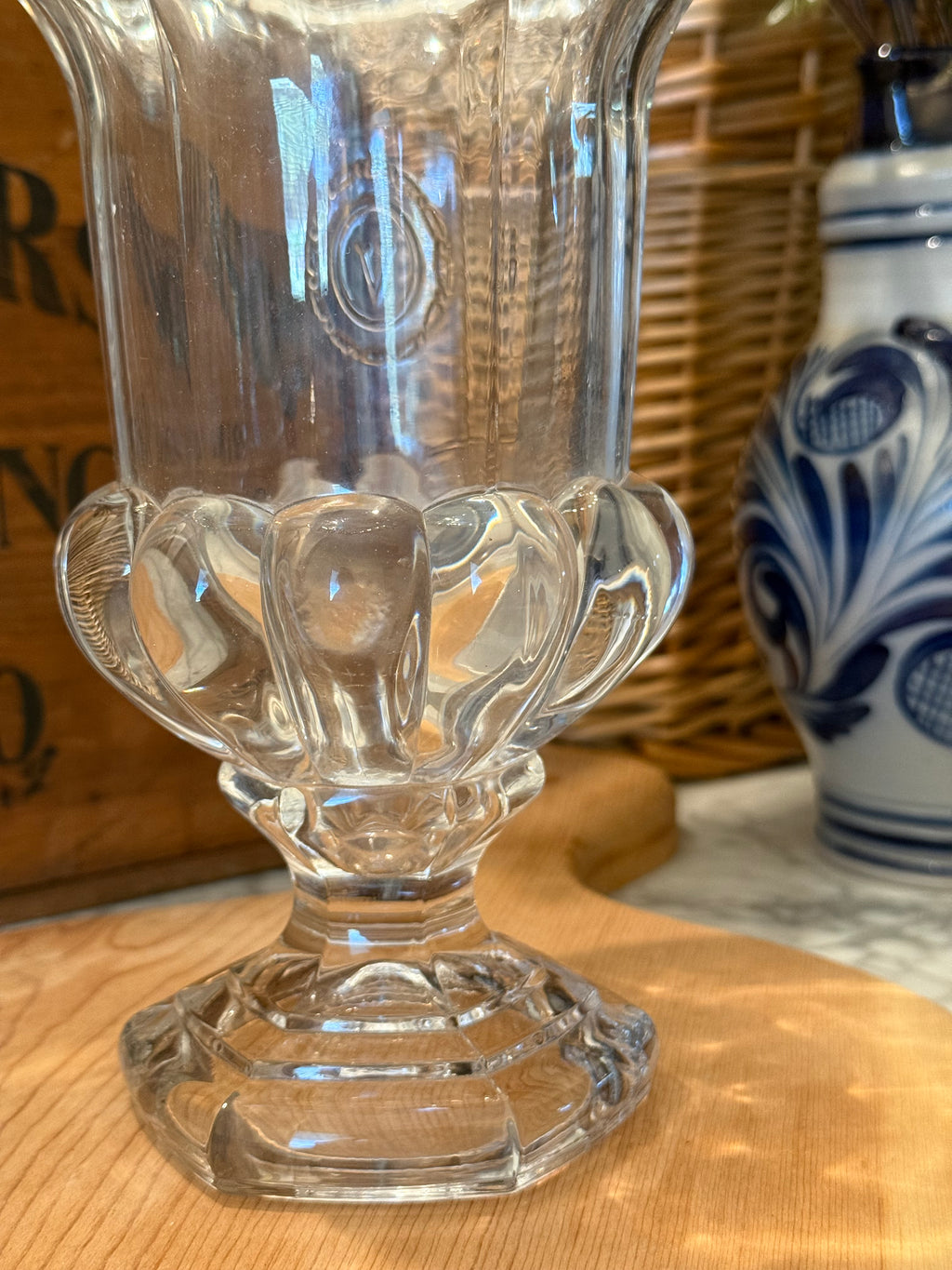Vintage Val Saint Lambert Scalloped Crystal Urn