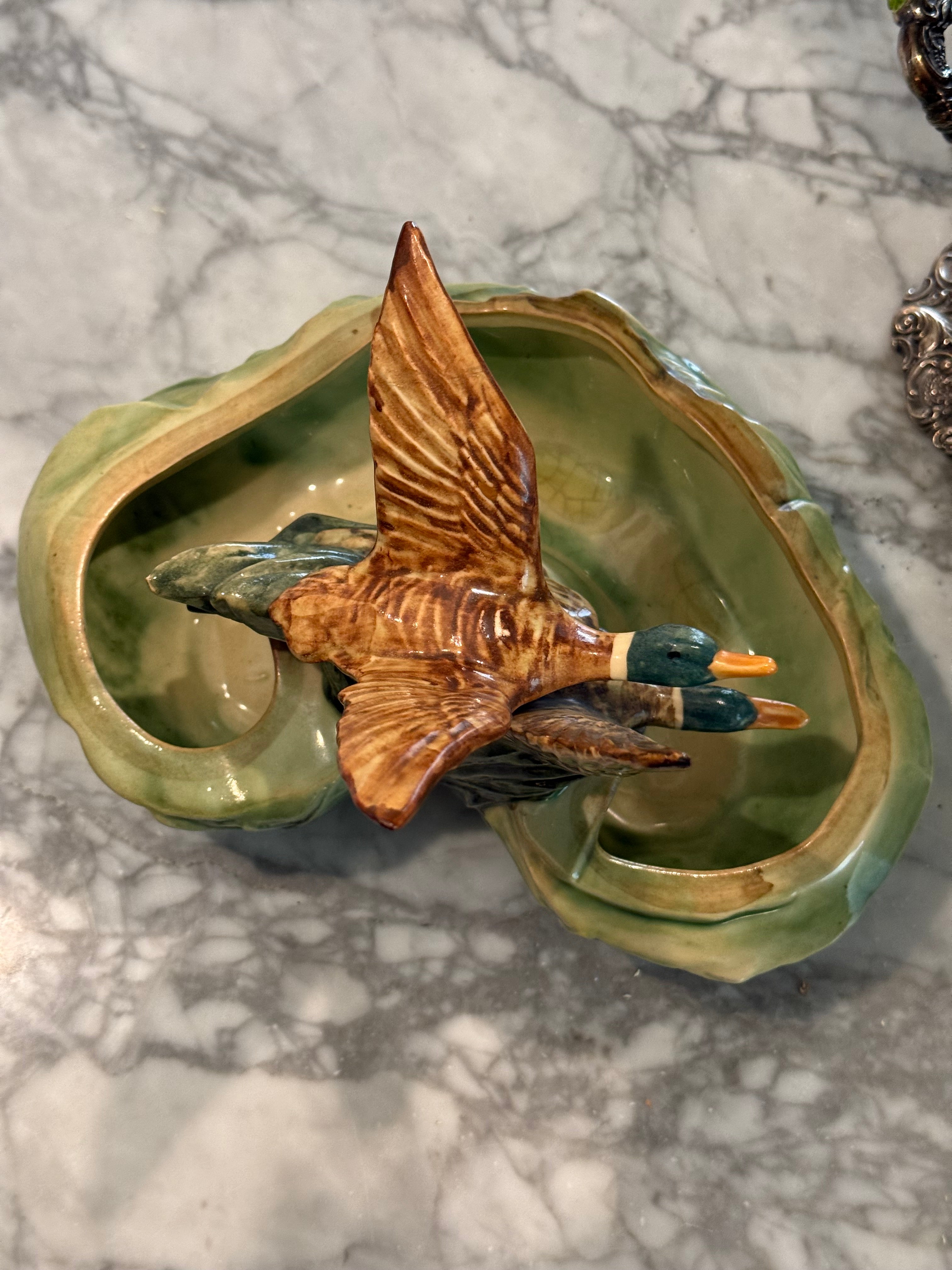 Vintage McCoy Pottery Mallard Duck Double Bulb Flower Jardiniere Planter