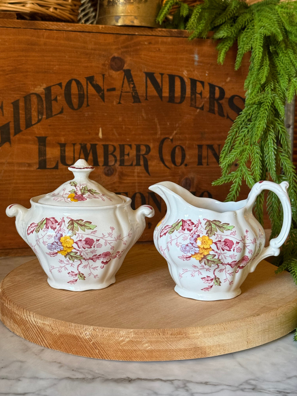 Vintage Ridgway English Garden Ironstone Cream & Sugar Set