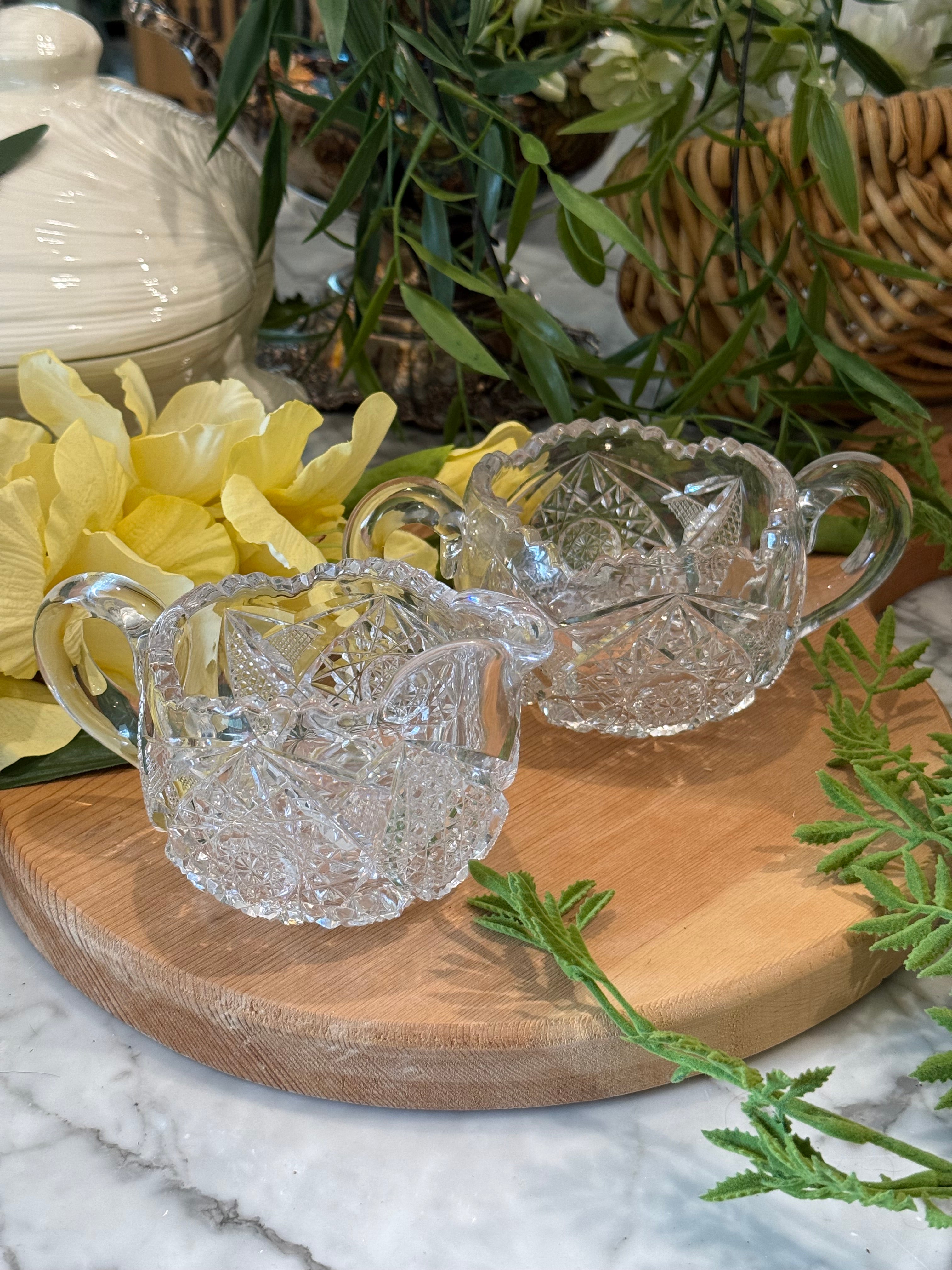 2-Piece Vintage American Brilliant Period (ABP) Cut Glass Creamer & Sugar Set