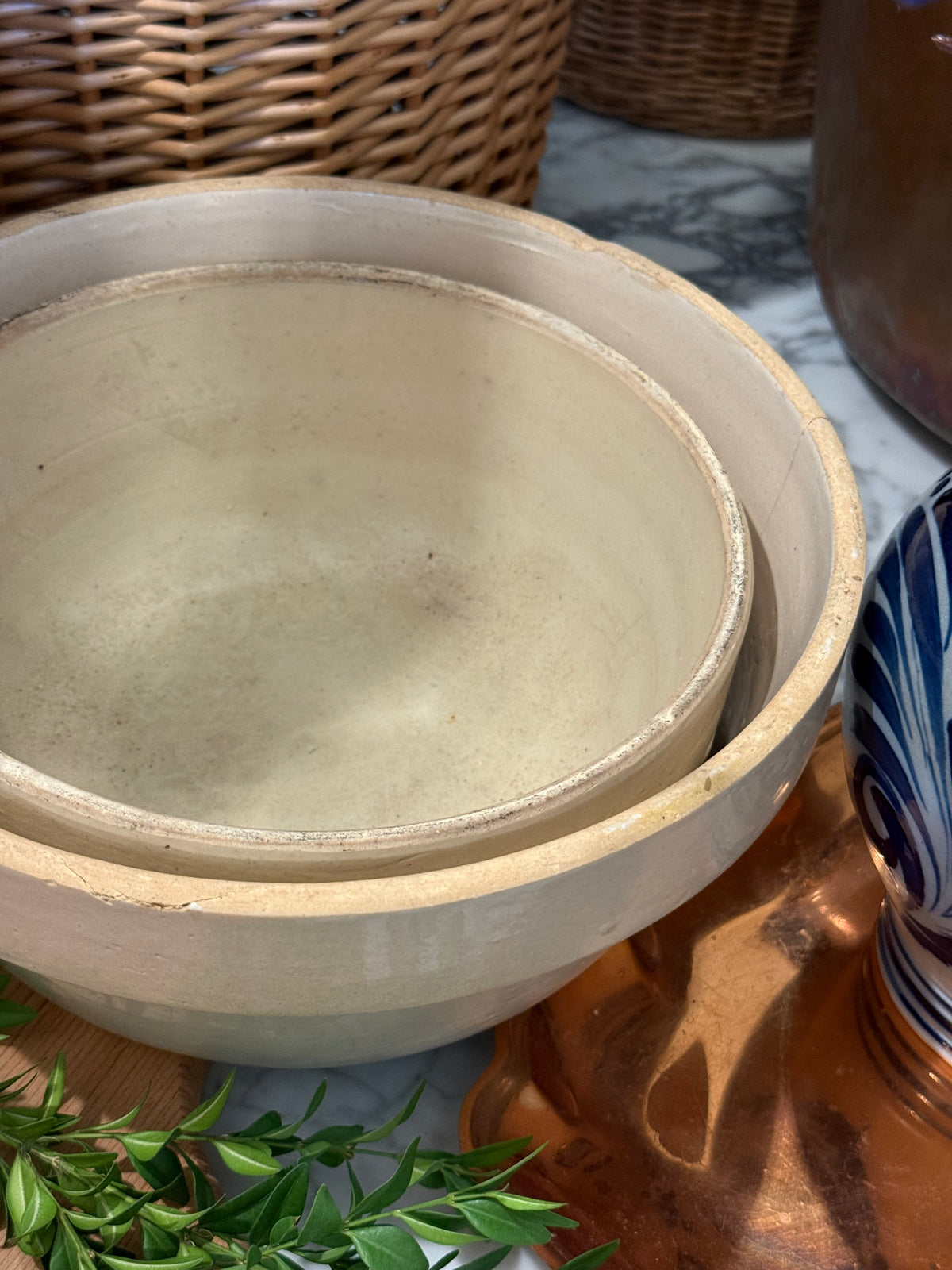 Antique Primitive Stoneware Shoulder Crock Bowl - 8.5"