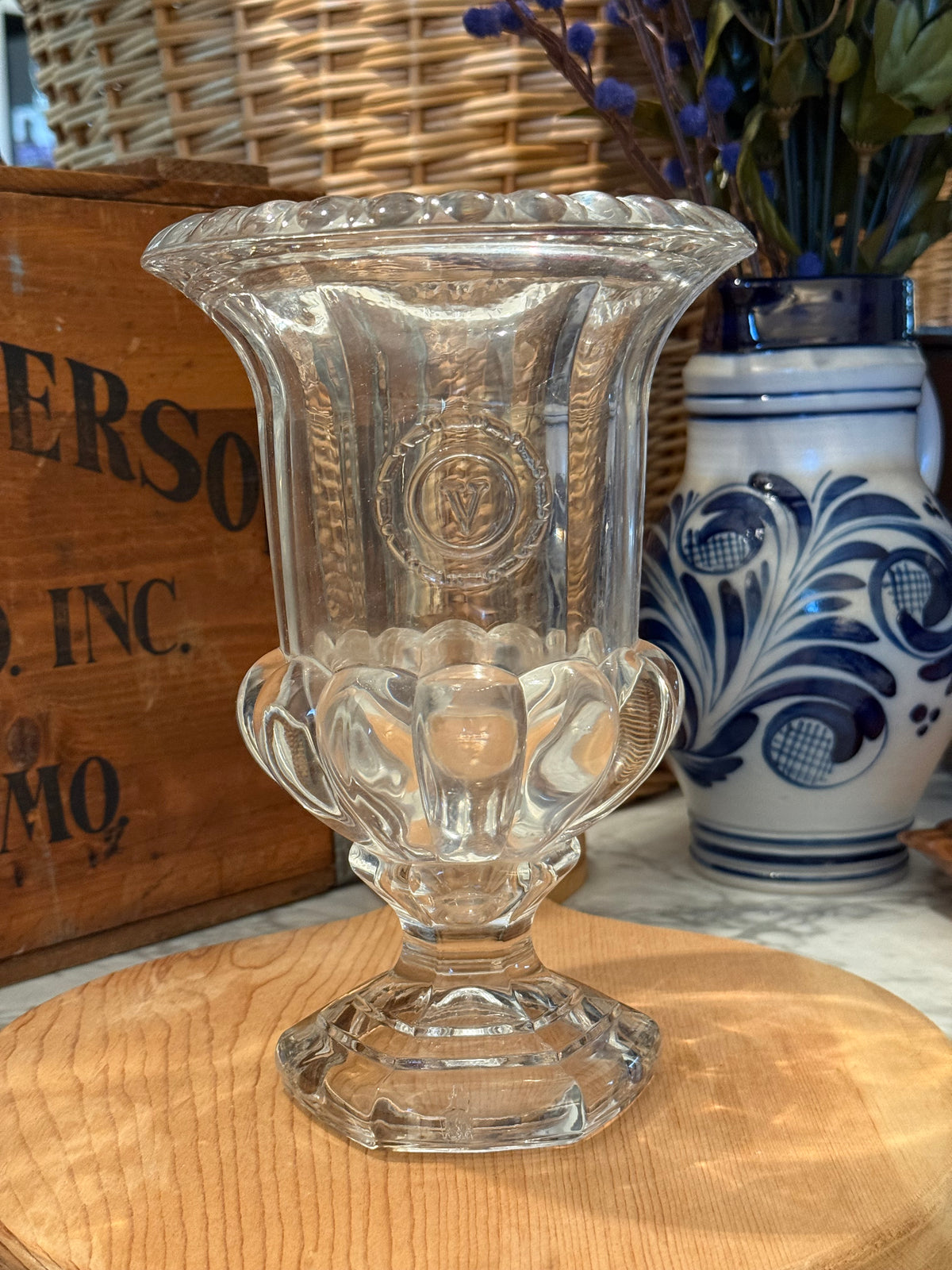 Vintage Val Saint Lambert Scalloped Crystal Urn