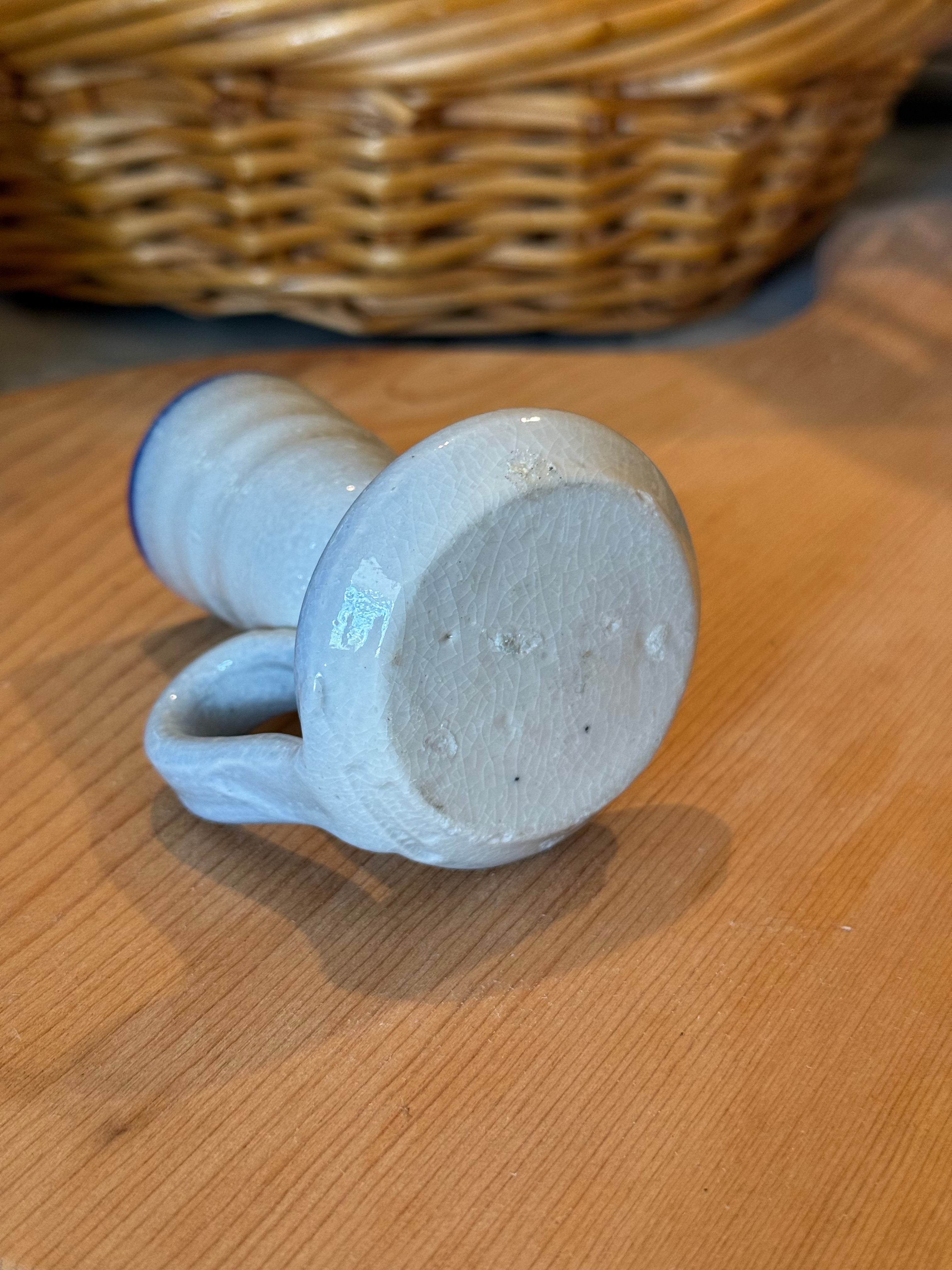 Vintage Williamsburg Pottery Salt Glazed Stoneware Candlestick Holder (Cobalt Blue)