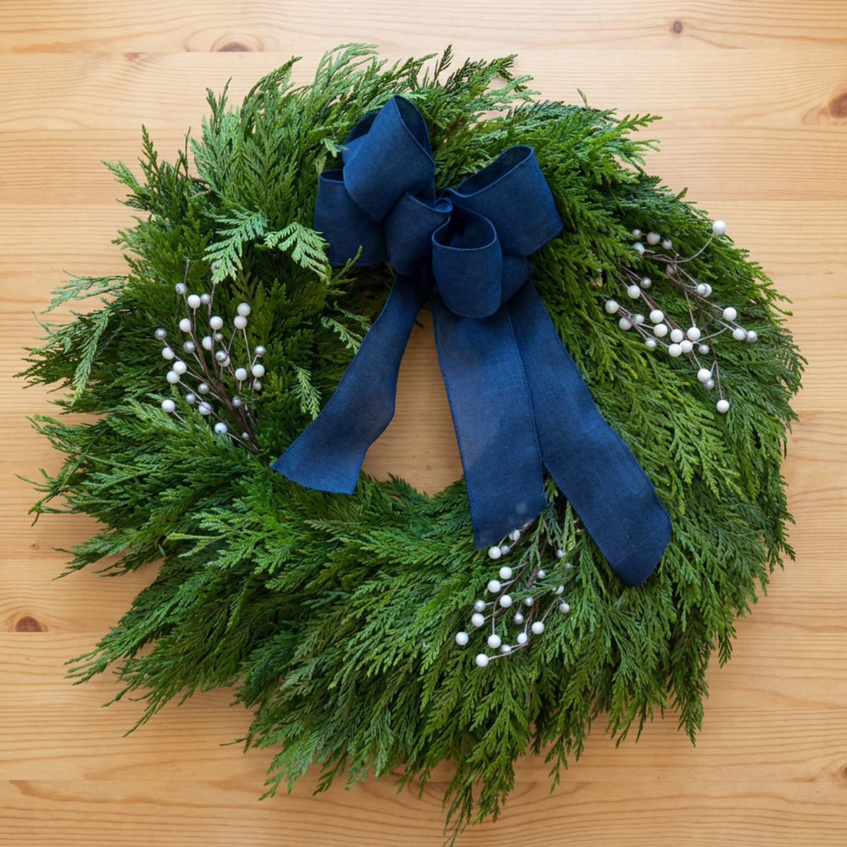 Fresh Wispy Cedar & Ribbon Wreath