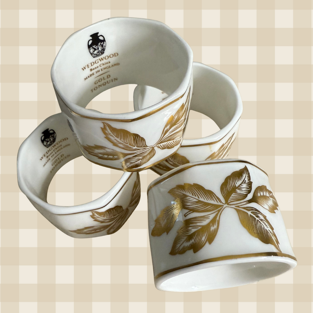 Wedgewood Gold Tonquin Bone China Gold White Napkin Ring - Set of 4
