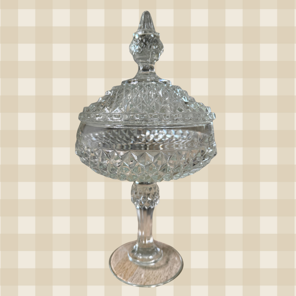 Vintage Diamond Point Pedestal Dish