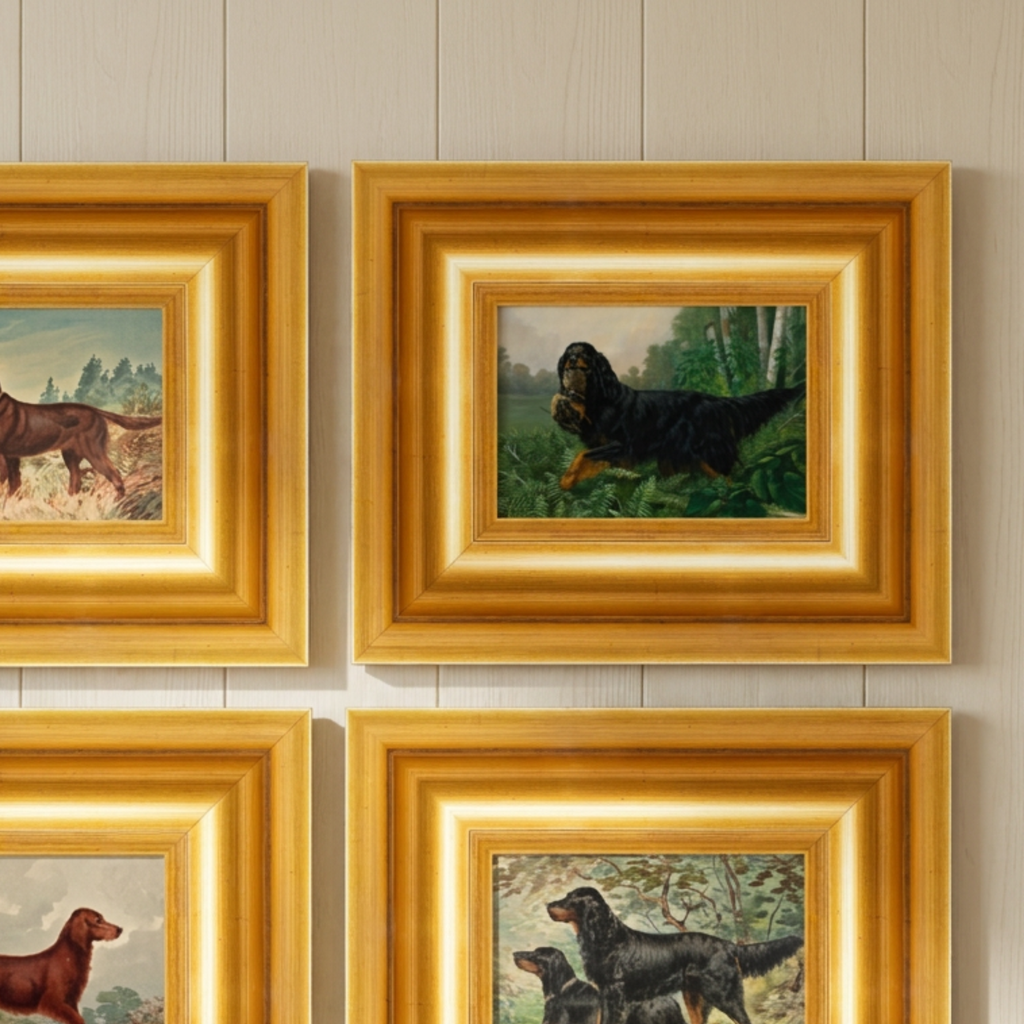 The Field Dog No. 08 - 5x7 Antique Gold Framed Gordon Setter Hunting Dog Portrait