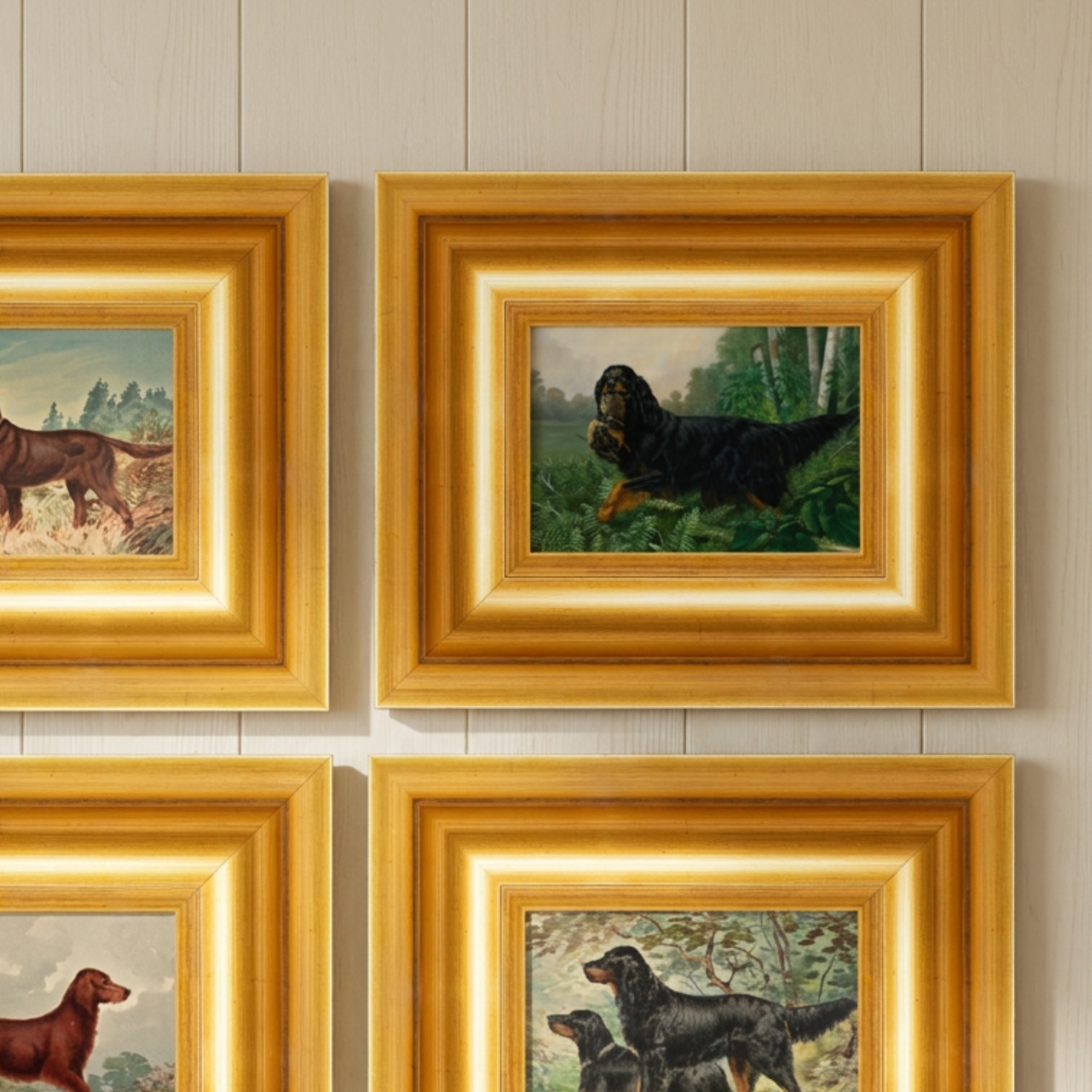 The Field Dog No. 08 - 5x7 Antique Gold Framed Gordon Setter Hunting Dog Portrait