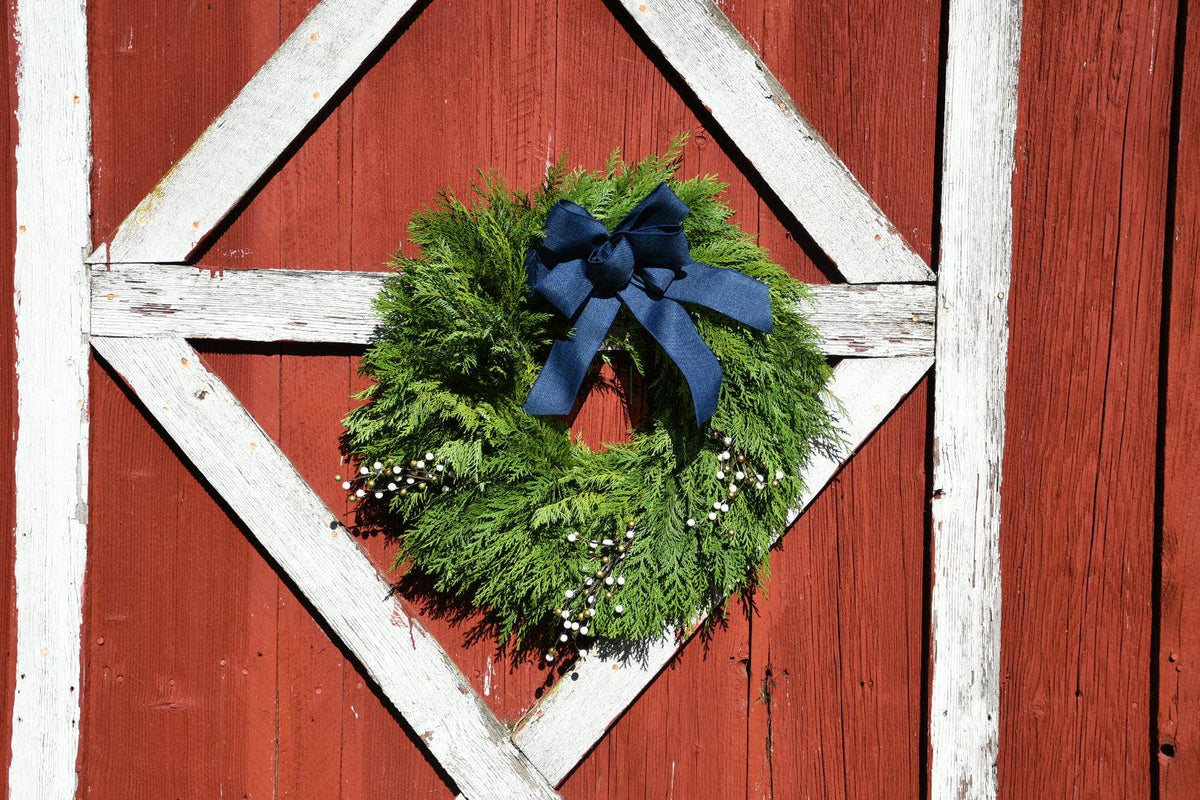 Fresh Wispy Cedar & Ribbon Wreath