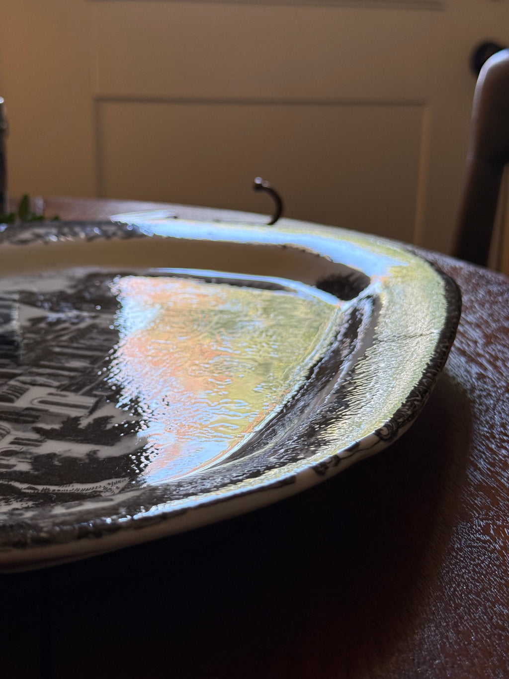 Vintage Grand Black Victorian Ironstone Platter