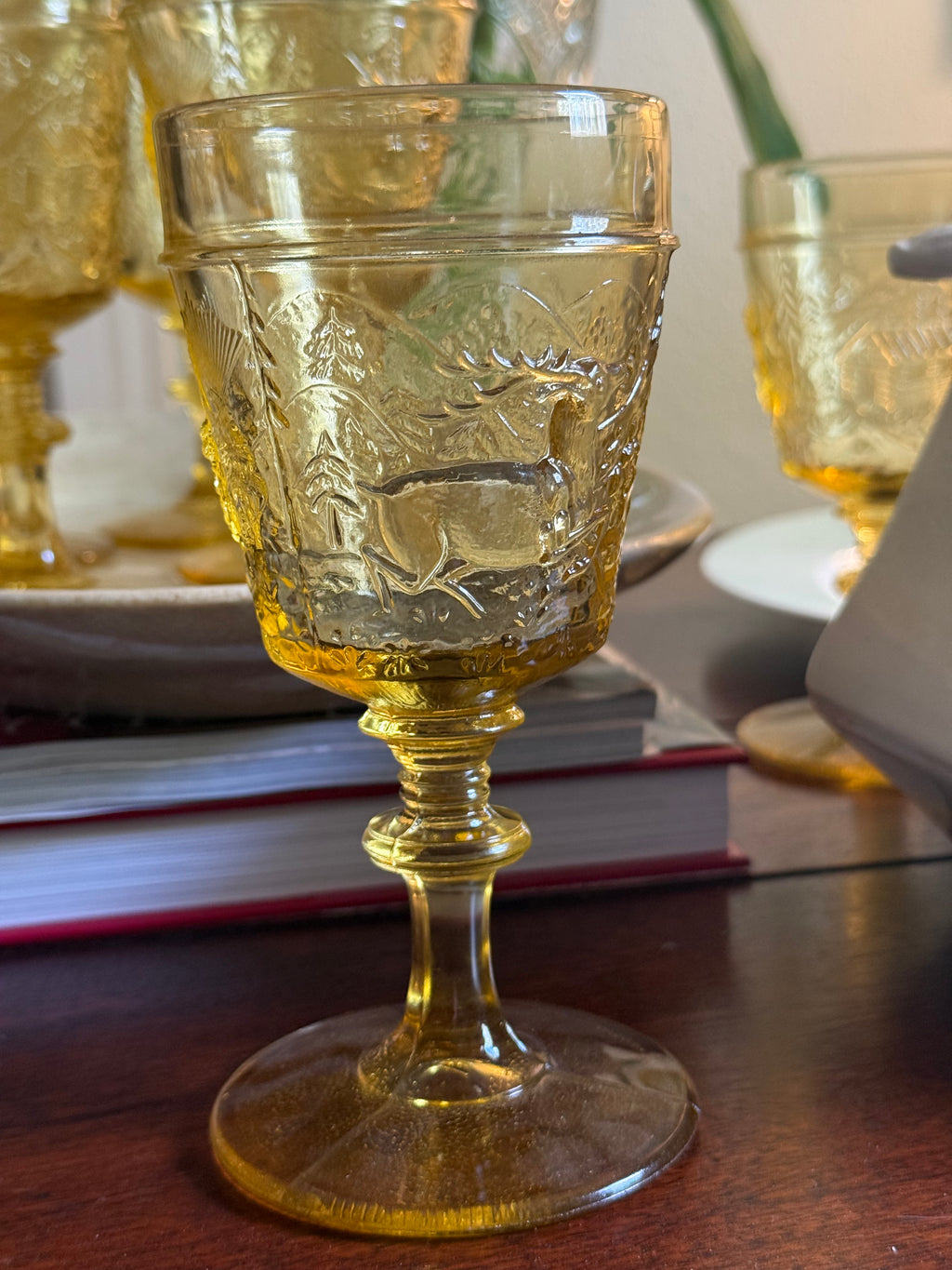 Vintage Amber Westward Ho Goblets, Set of 7