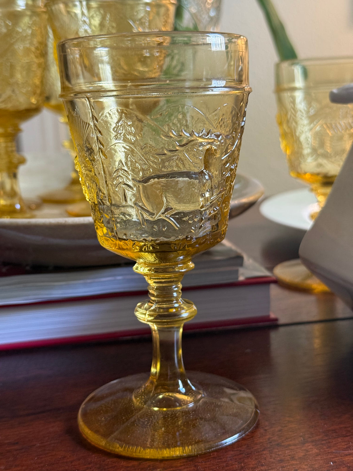 Vintage Amber Westward Ho Goblets, Set of 7