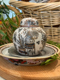 Vintage Handpainted Macau CPC Porcelain Black & Gold Floral Ginger Jar (5")