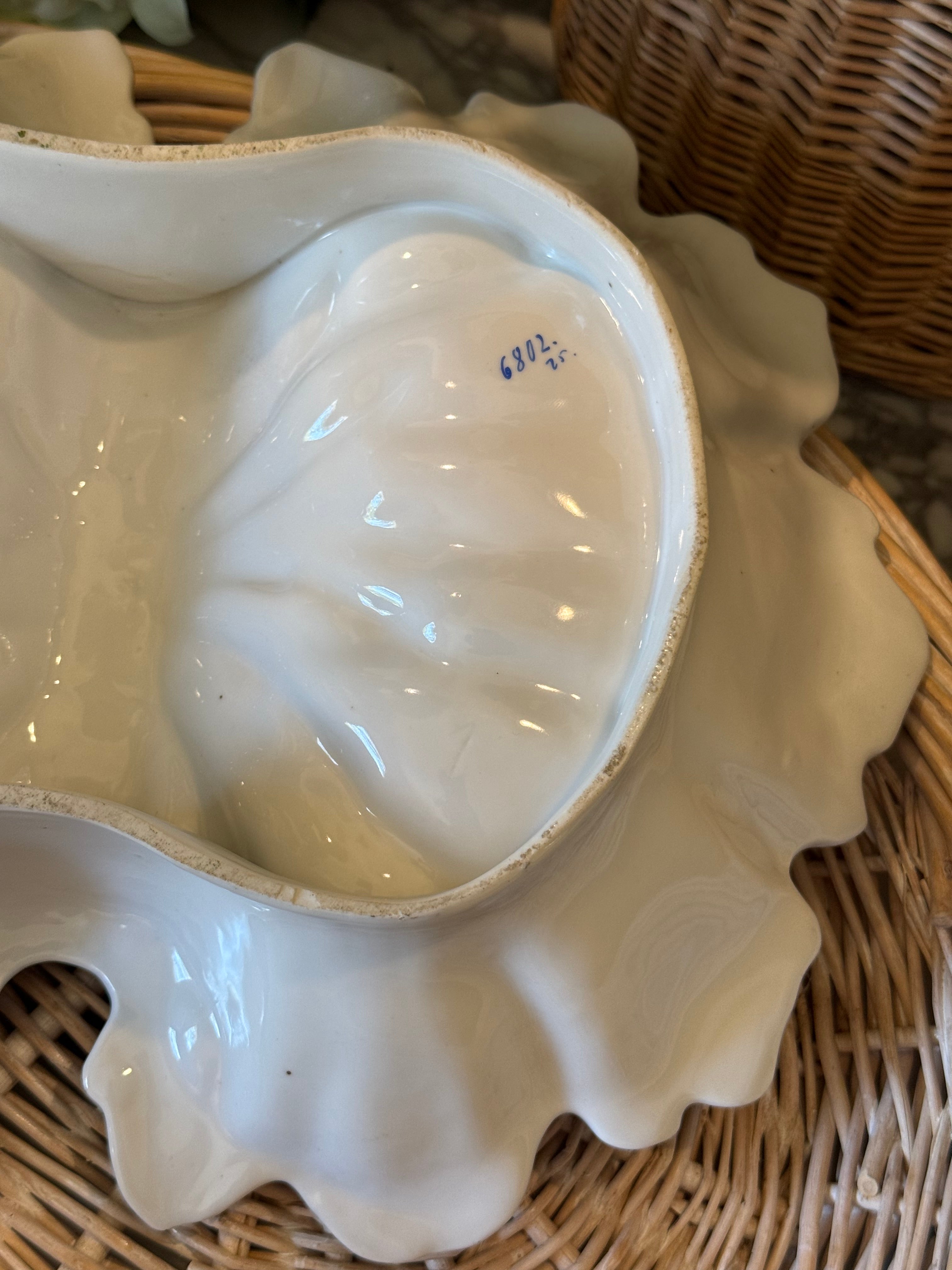 Antique Joseph Schachtel Porcelain Lobster Divided Dish - German Silesian Shell Platter (c. 1896-1916)