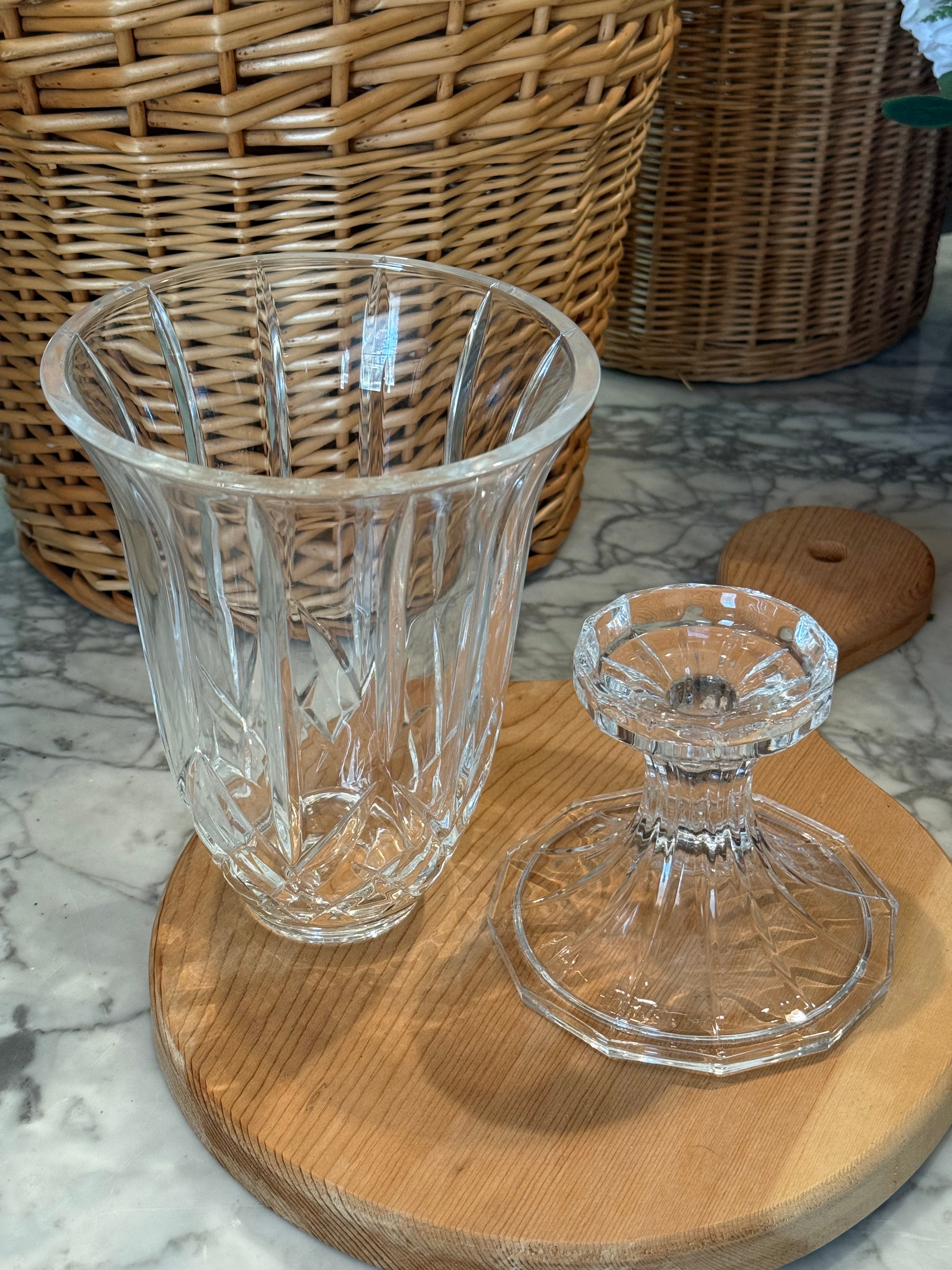 Lead Crystal Hurricane Candle Holder Vase Tabletop Centerpiece