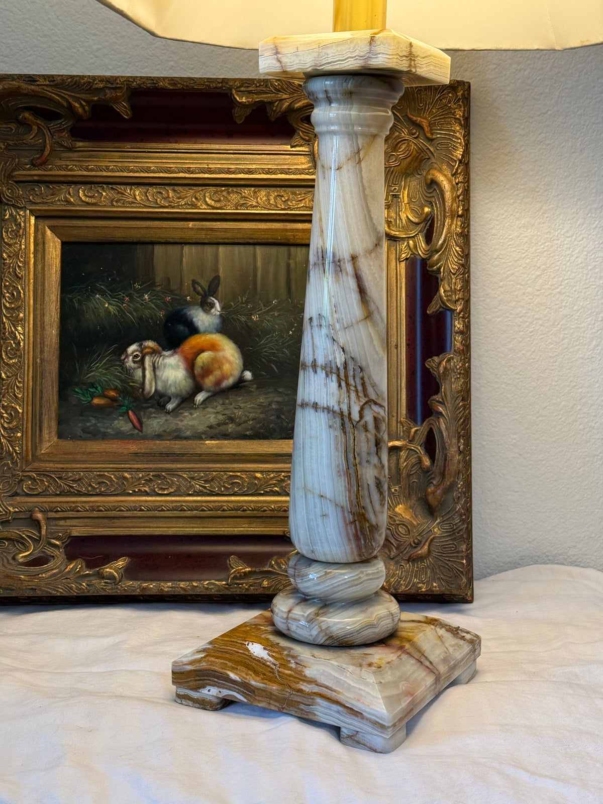 Vintage Polished Solid Onyx Column Table Lamp