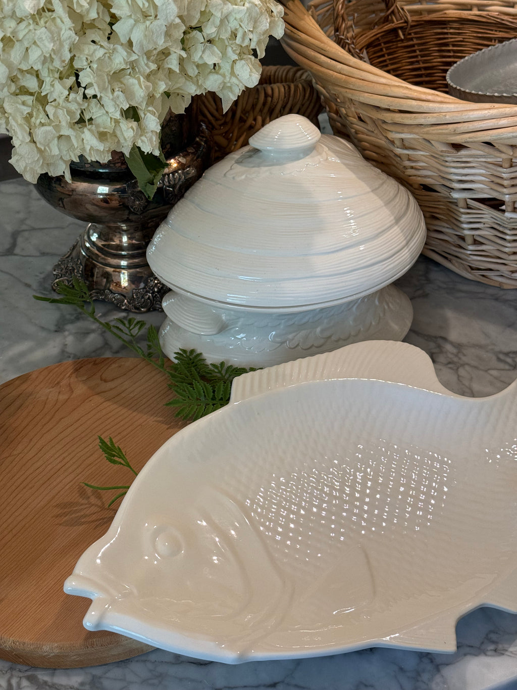 Large Ceramic White Fish Serving Platter