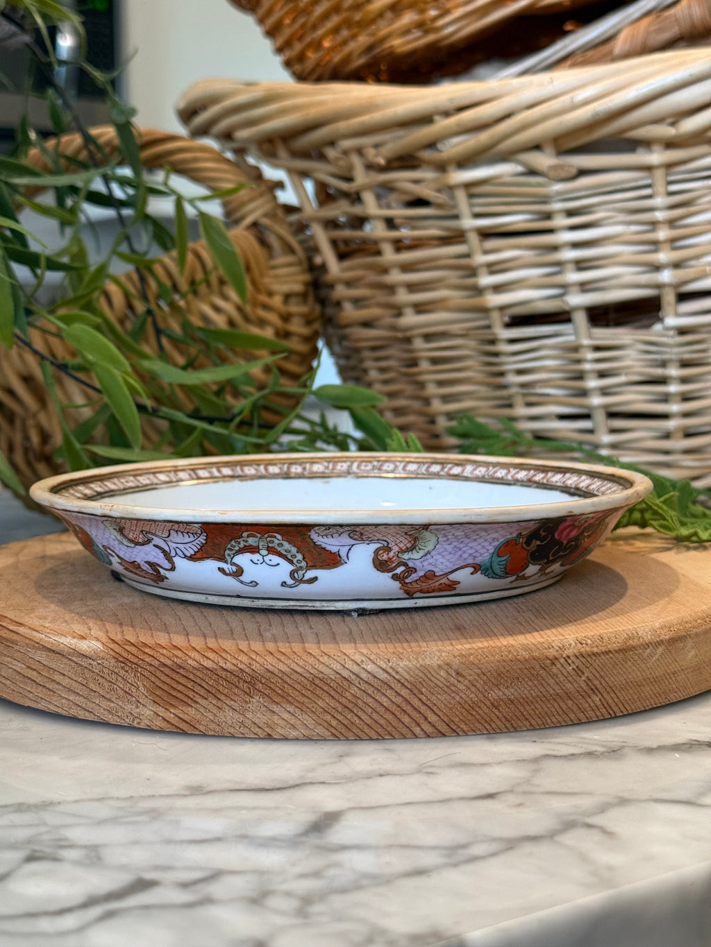 Vintage Chinoiserie Companion Planter Underdish - Rose Canton Style