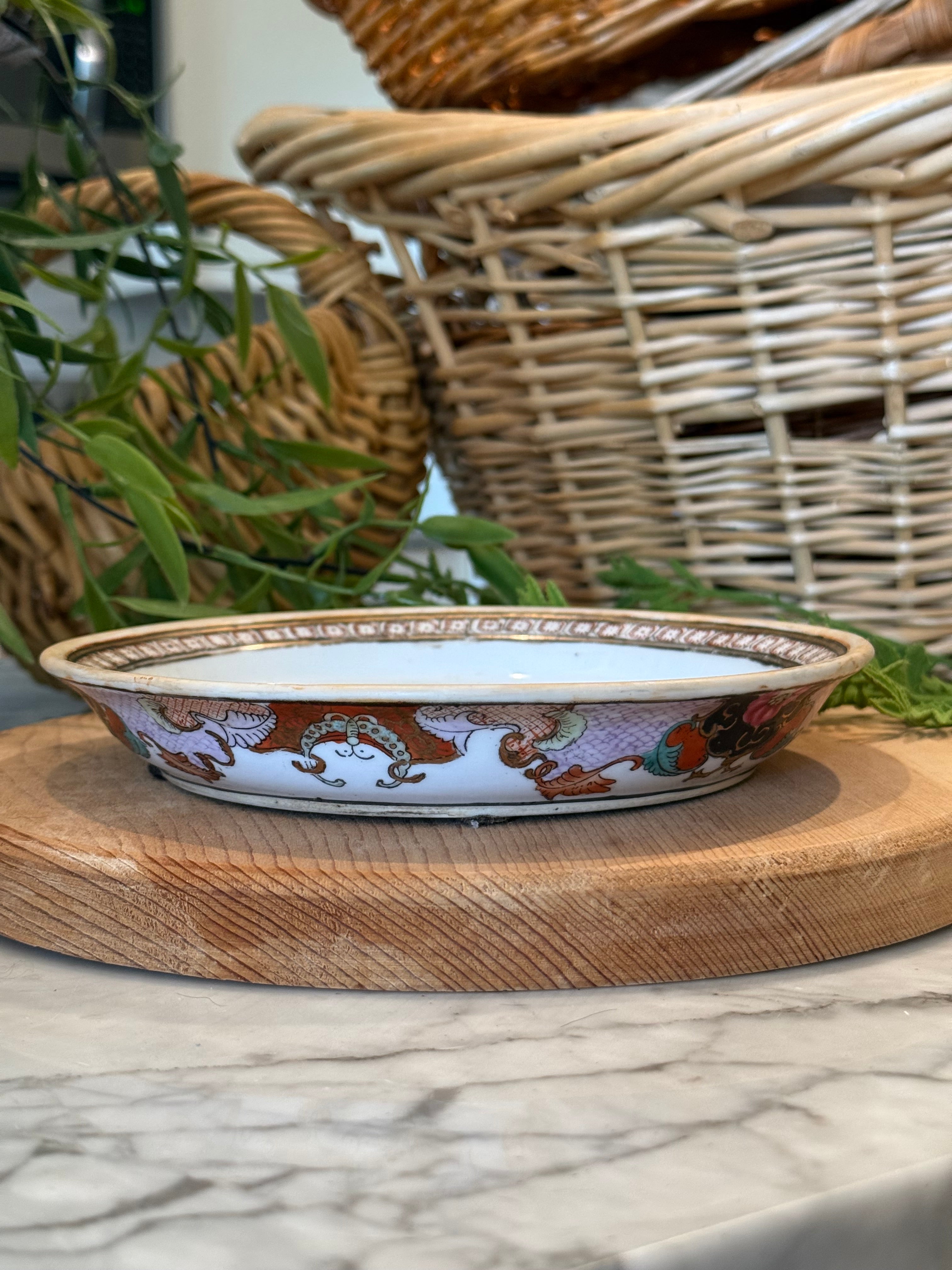 Vintage Chinoiserie Companion Planter Underdish - Rose Canton Style
