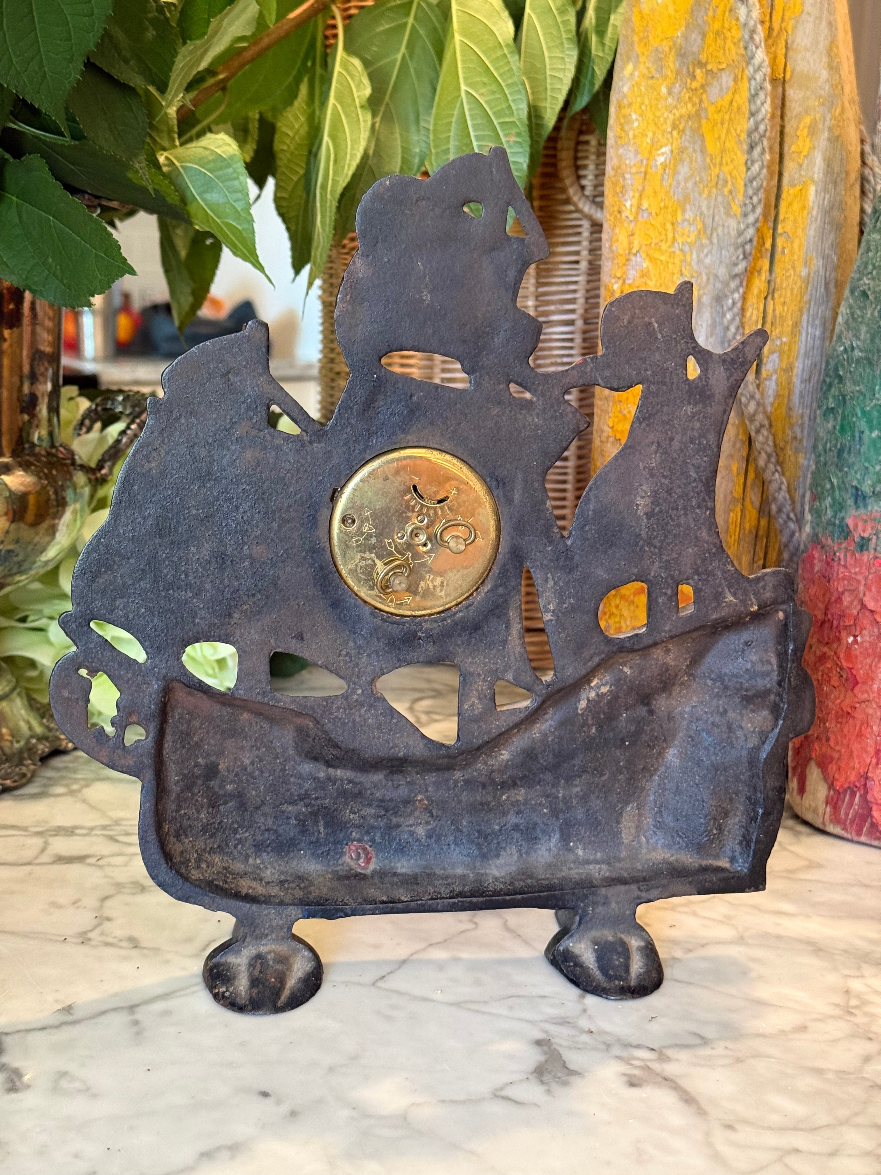 Vintage Cast Iron Sailboat Doorstop Clock with German Kaiser Movement