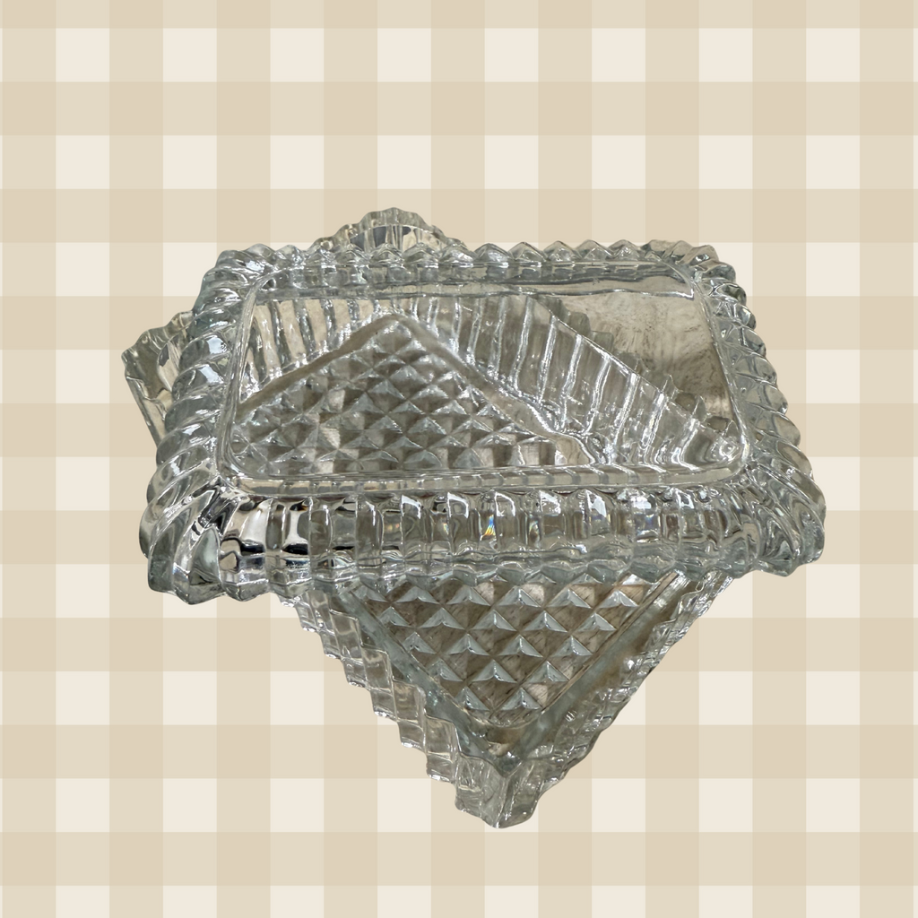 Antique EAPG Clear Rectangular Trinket Box w Lid
